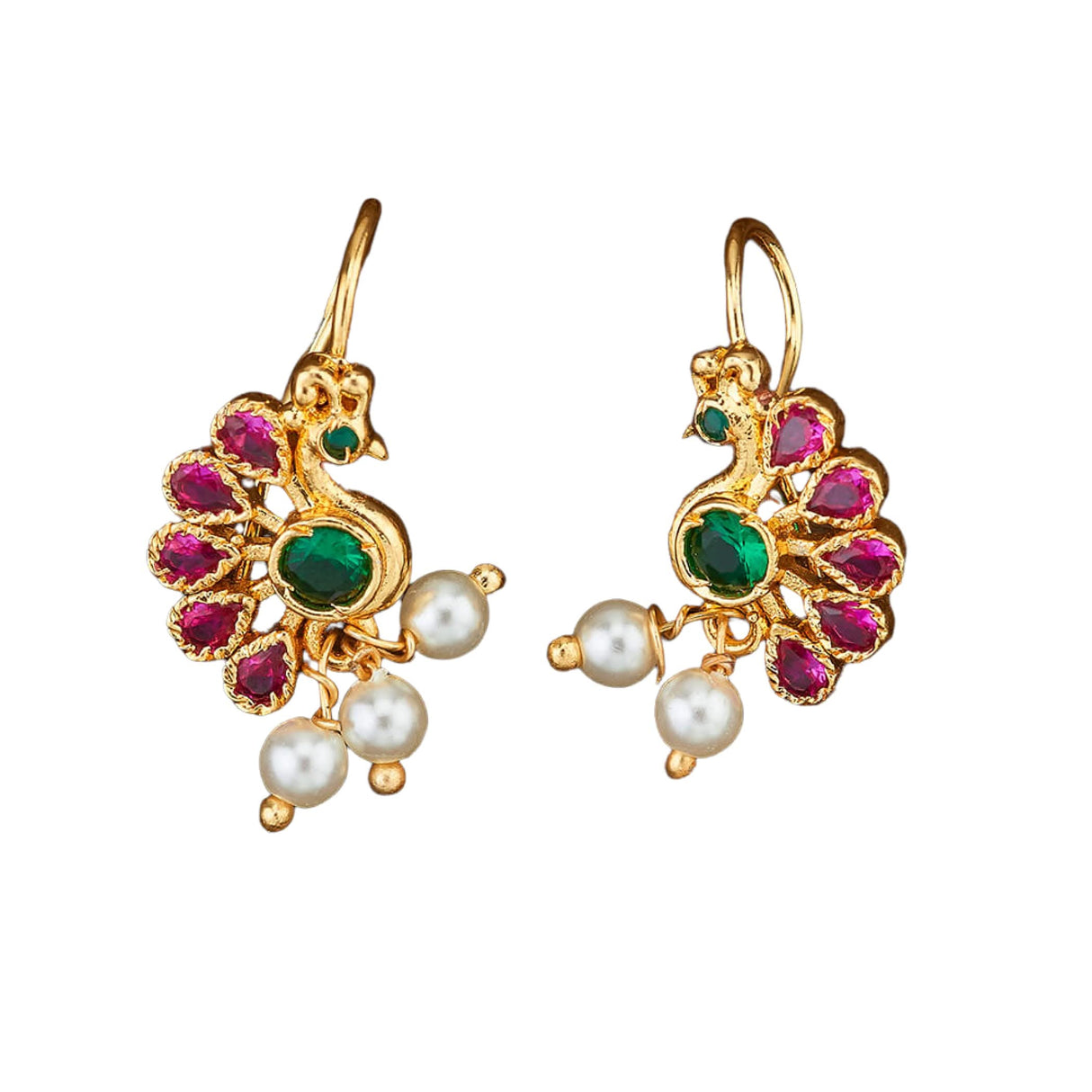 Indian Peacock Earrings for Women - Indian Jhumka Earrings for Women Small Tops Earring in Golden Tone Faux Pearl Bollywood Style Dangle Earring Chandelier Jhumki Jewelry for Bride - LoveNspire