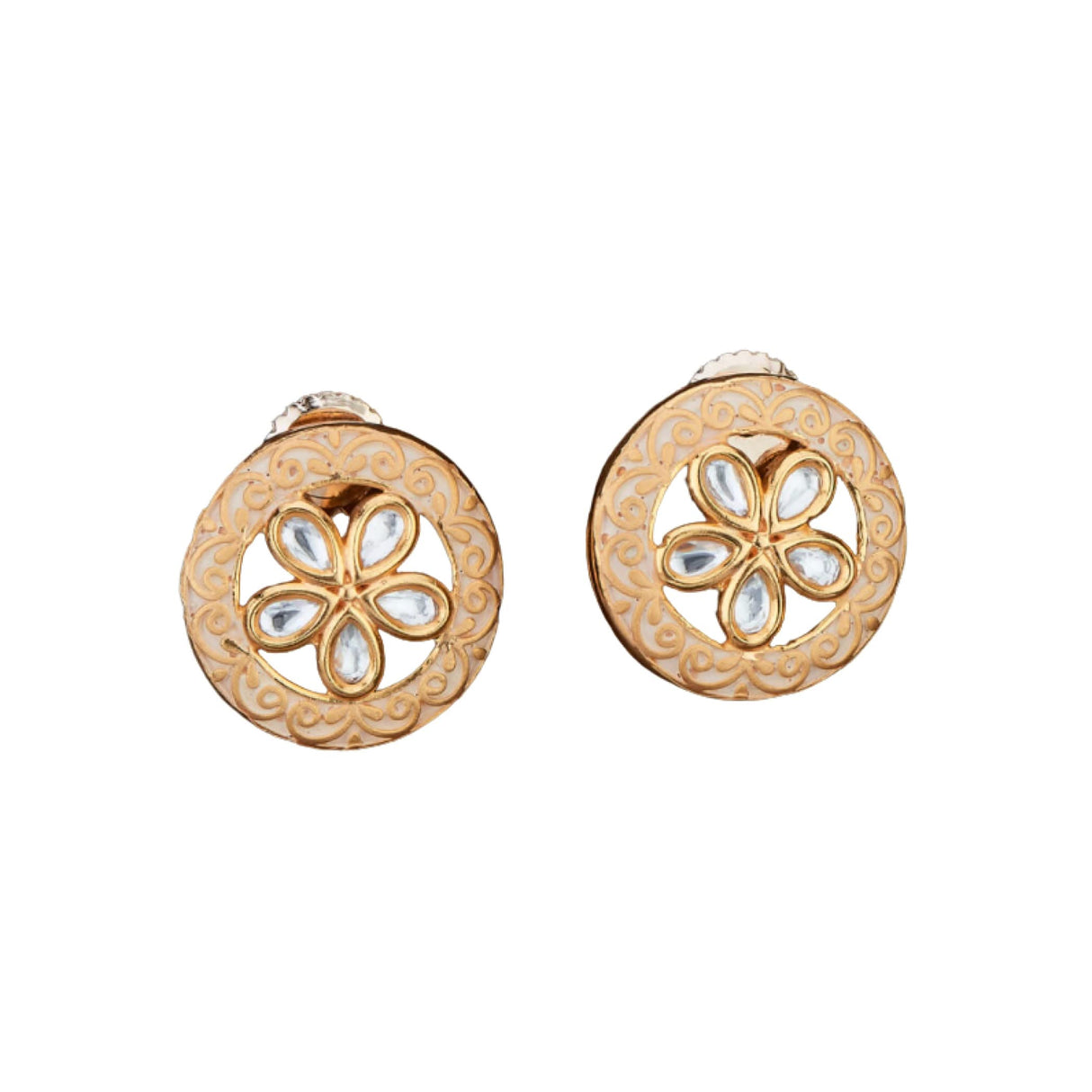 Indian Kundan Stud Earrings for Women - Kundan & Pearl Tassel Round Earrings, Small Tops Earring, Golden Tone Bollywood Style Dangle Earrings, Chandelier Jhumki Jewelry, Bridal Earrings, Gift for Her - LoveNspire