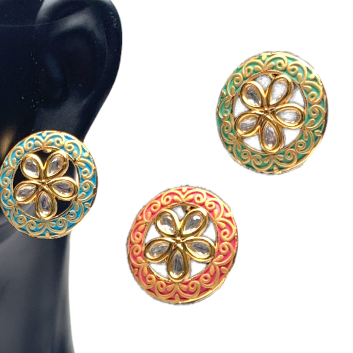 Indian Kundan Stud Earrings for Women - Kundan & Pearl Tassel Round Earrings, Small Tops Earring, Golden Tone Bollywood Style Dangle Earrings, Chandelier Jhumki Jewelry, Bridal Earrings, Gift for Her - LoveNspire