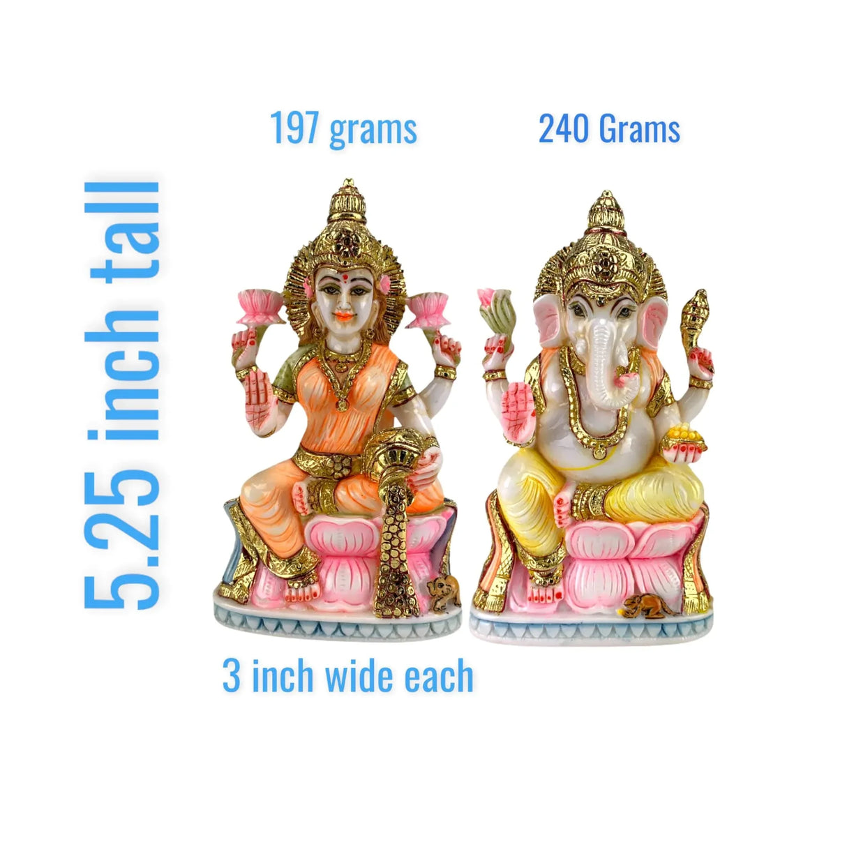 Laksmi and Ganesha Idol Pair Culture Marble Statue Laxmi Ganpati Figurine God of Luck and Success Idol Showpiece for Home Decoration and Car Dashboard Diwali Decoration - LoveNspire