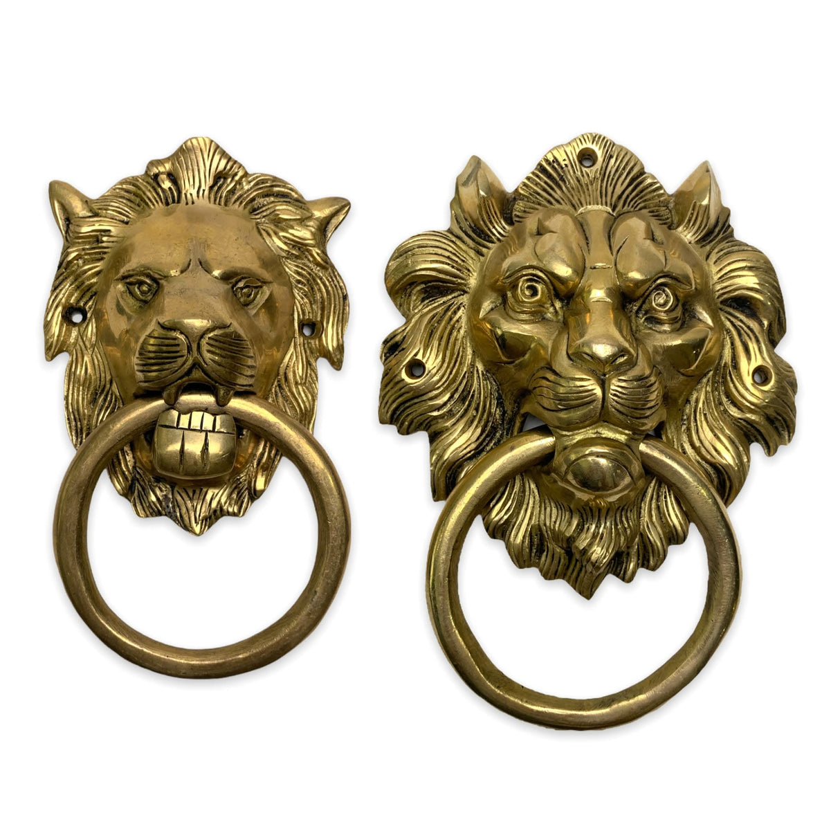 Lion Head Brass Door Knocker Authentic Vintage Unique Front Door Holder with Gold Finish Rare Solid Door Accessories for Home Decor Housewarming Gift - LoveNspire