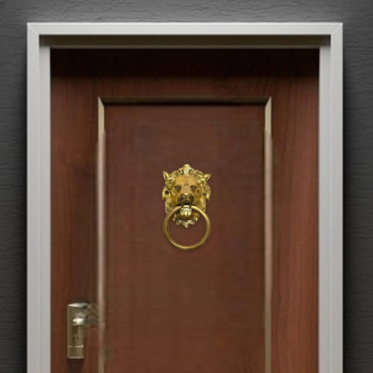 Lion Head Brass Door Knocker Authentic Vintage Unique Front Door Holder with Gold Finish Rare Solid Door Accessories for Home Decor Housewarming Gift - LoveNspire