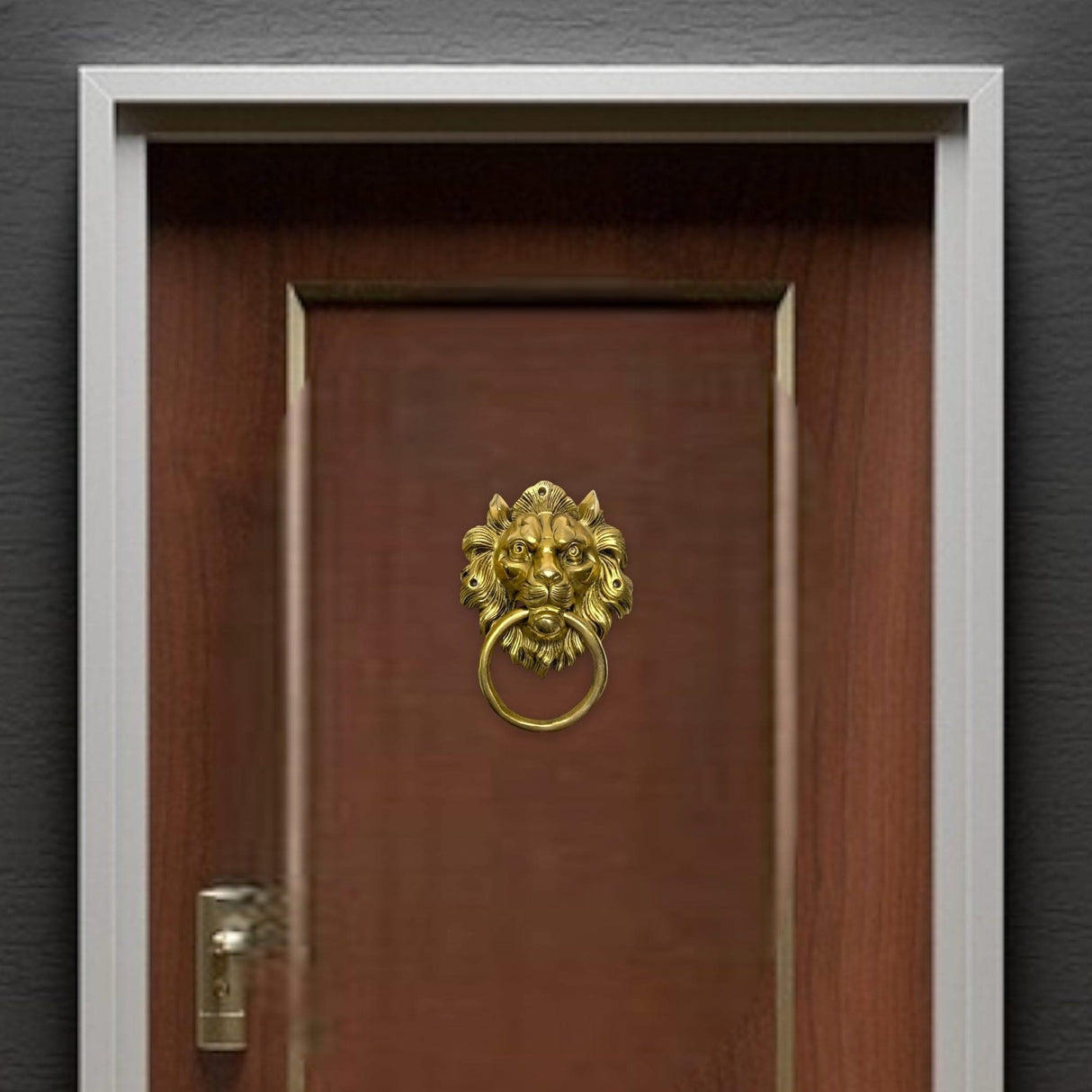 Lion Head Brass Door Knocker Authentic Vintage Unique Front Door Holder with Gold Finish Rare Solid Door Accessories for Home Decor Housewarming Gift - LoveNspire