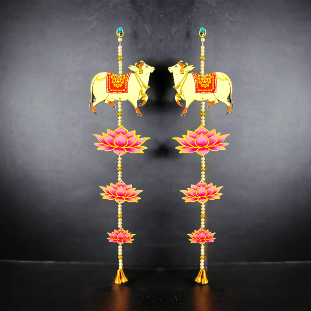 Lotus Cow Pair Hangings for Home Decor, Lotus Backdrop Hanging, Lotus Cutout, Pooja Decor, Diwali Decoration, Wedding, Diwali Decor, Wall Decor, - LoveNspire