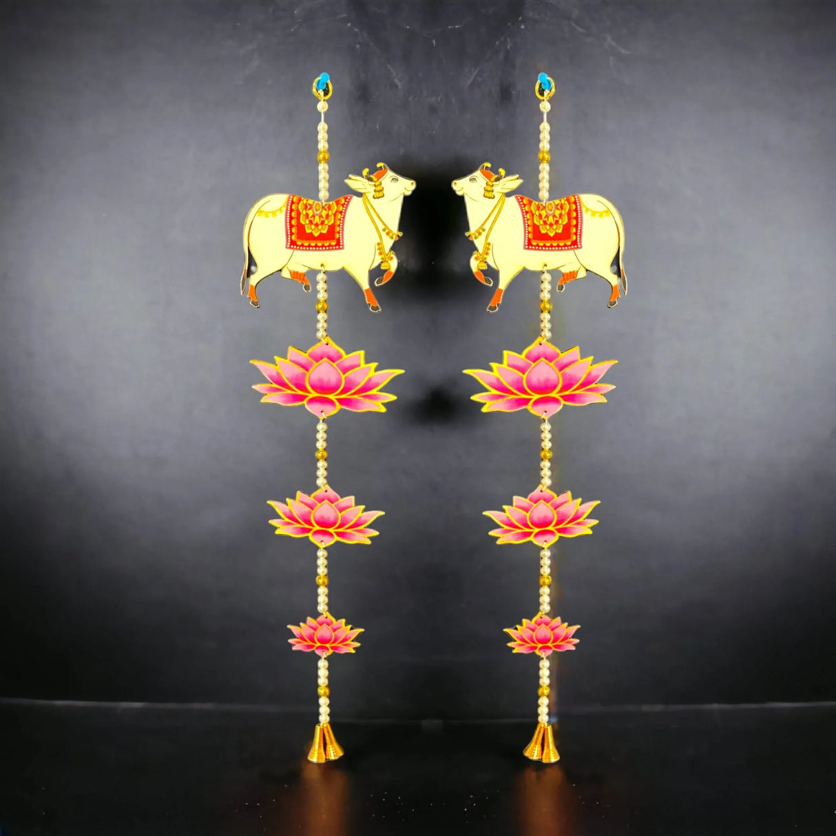 Lotus Cow Pair Hangings for Home Decor, Lotus Backdrop Hanging, Lotus Cutout, Pooja Decor, Diwali Decoration, Wedding, Diwali Decor, Wall Decor, - LoveNspire