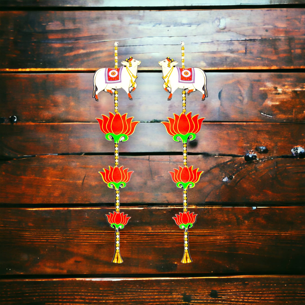 Lotus Cow Pair Hangings for Home Decor, Lotus Backdrop Hanging, Lotus Cutout, Pooja Decor, Diwali Decoration, Wedding, Diwali Decor, Wall Decor, - LoveNspire