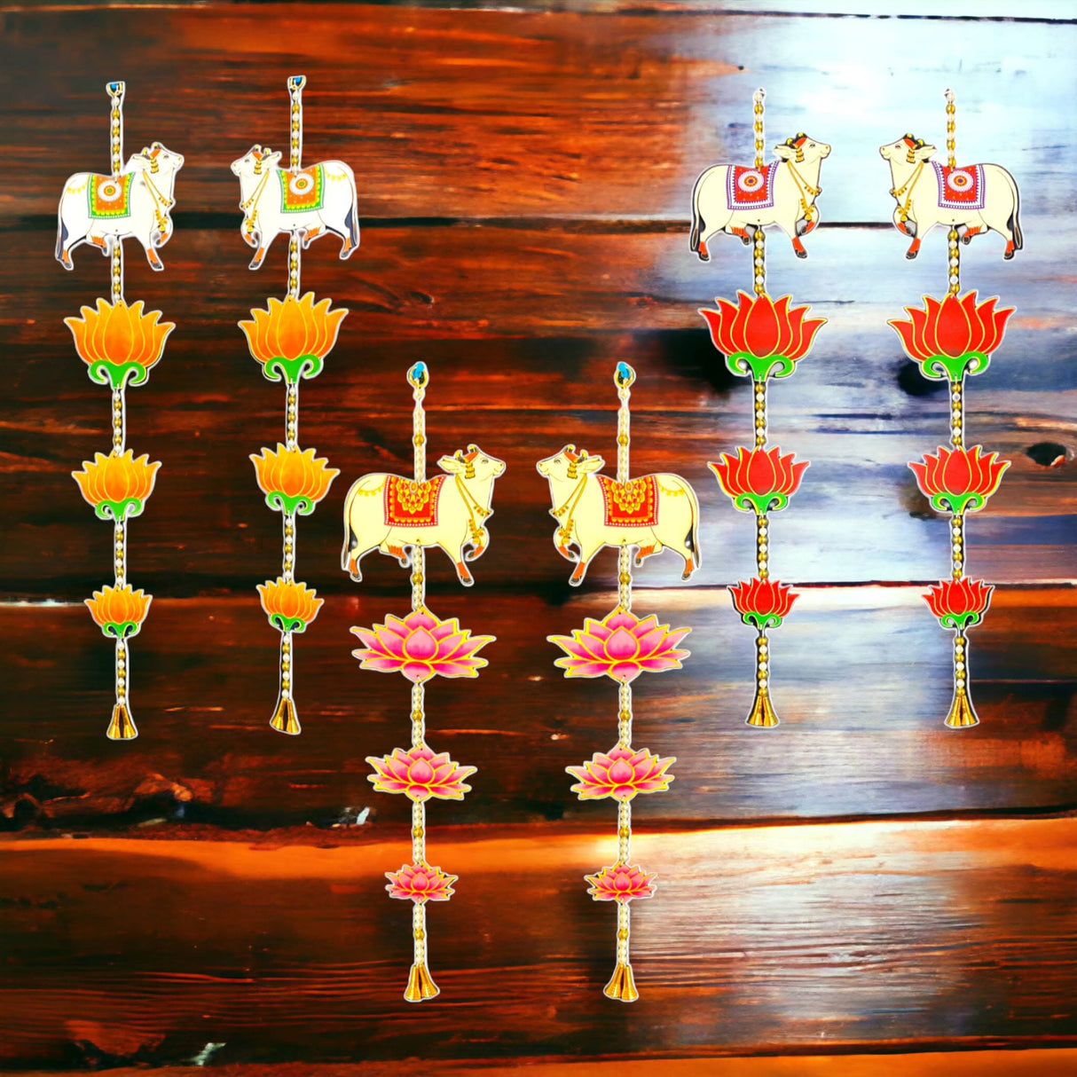 Lotus Cow Pair Hangings for Home Decor, Lotus Backdrop Hanging, Lotus Cutout, Pooja Decor, Diwali Decoration, Wedding, Diwali Decor, Wall Decor, - LoveNspire