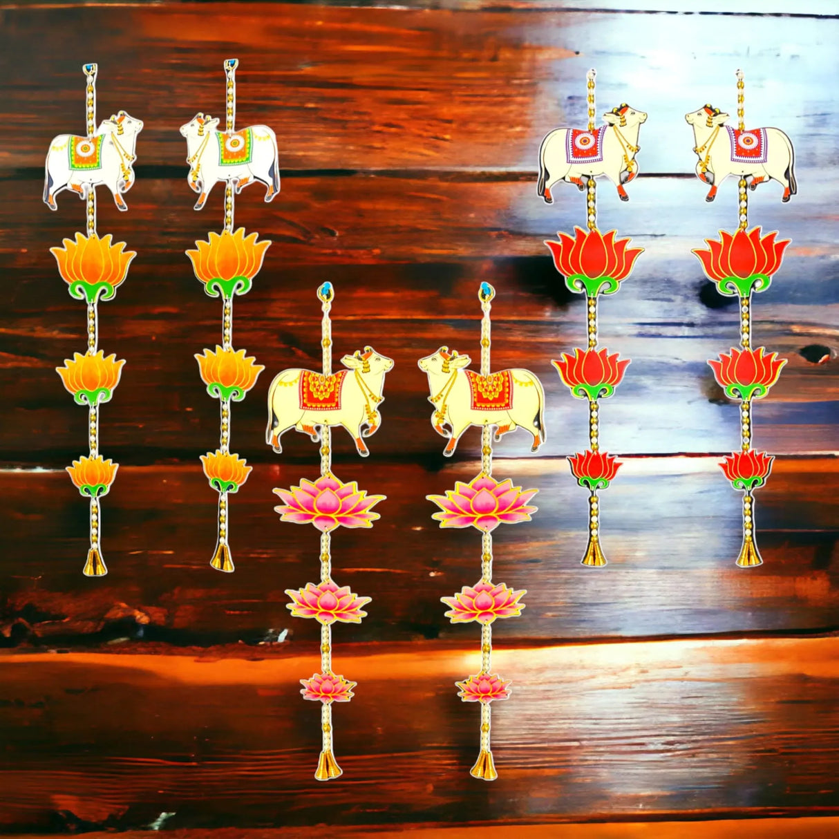 Lotus Cow Pair Hangings for Home Decor, Lotus Backdrop Hanging, Lotus Cutout, Pooja Decor, Diwali Decoration, Wedding, Diwali Decor, Wall Decor, - LoveNspire
