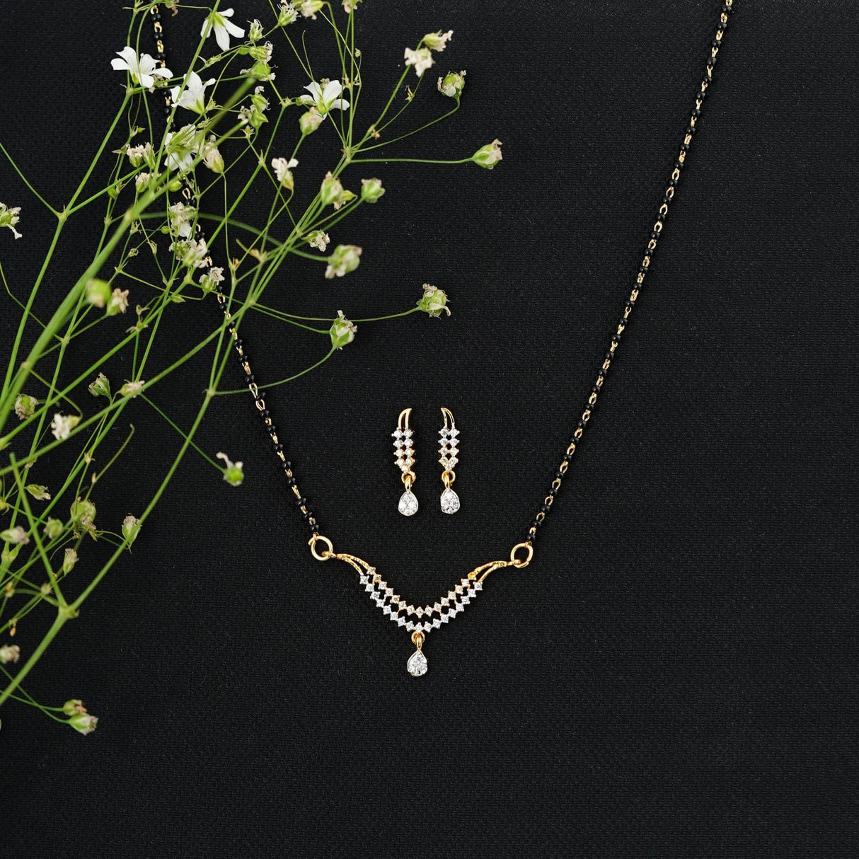 Mangalsutra with Earring Jewerly Set, Mangalsutra Necklace, Mangalsutra Chain, Mangalsutra Earrings, Mangal Sutra, Indian Jewelry - LoveNspire