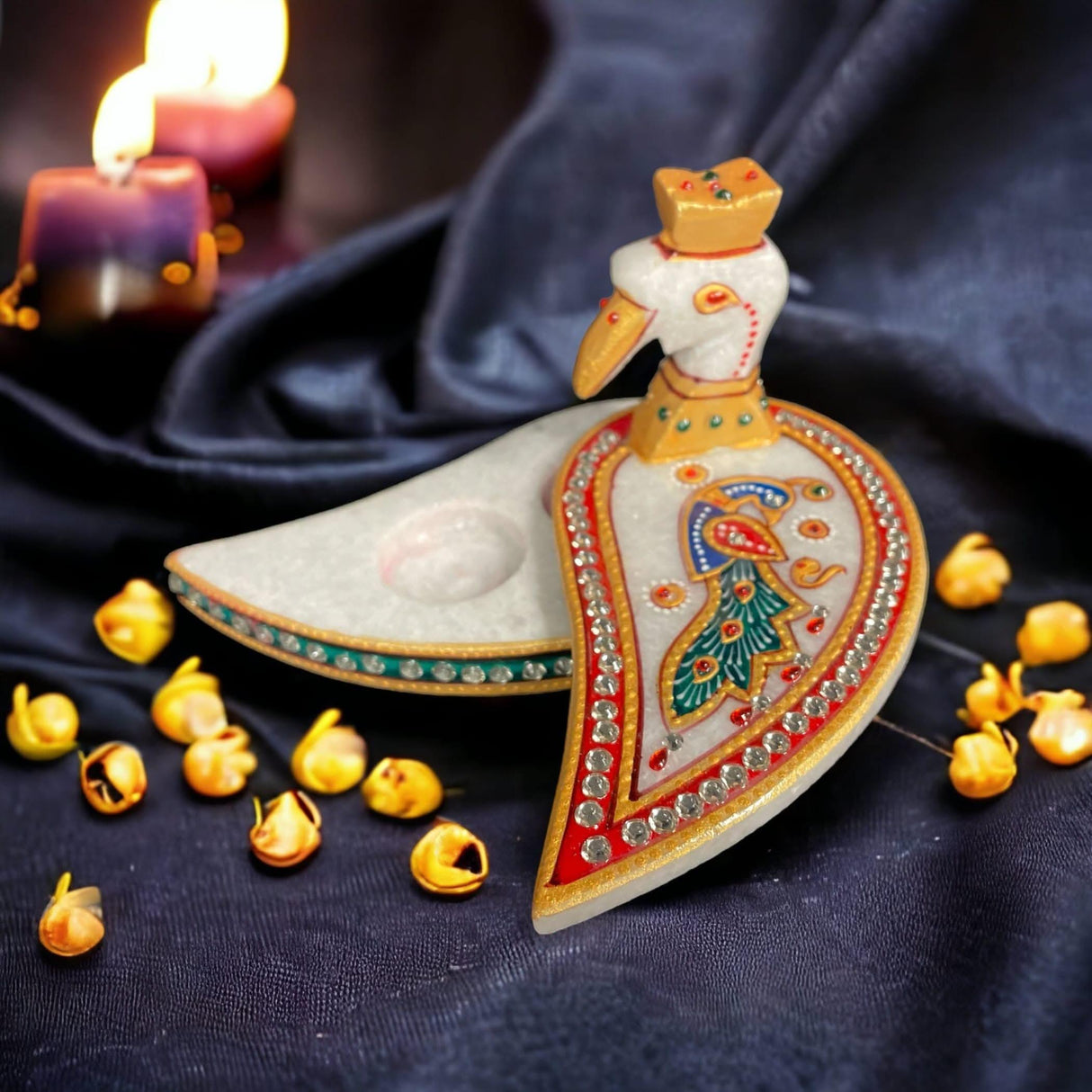 Marble Chopra, Peacock Haldi Kumkum Holder, Pooja Favor, Diwali Gift, Diwali Favor, Deewali Decor, Pooja Item - LoveNspire
