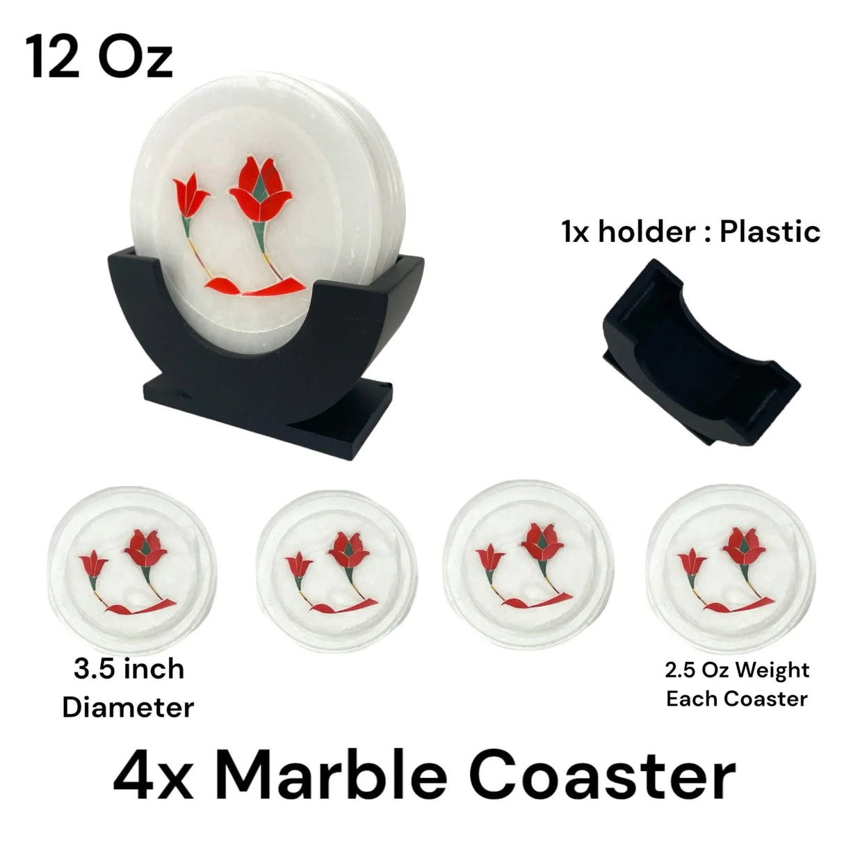 Set of 4 Inlay Marble Tea Coasters with 1 Holder Absorbent Durable Drink Coaster for Coffee Table Living Room Decor Contemporary Coaster Housewarming Return Gift - LoveNspire