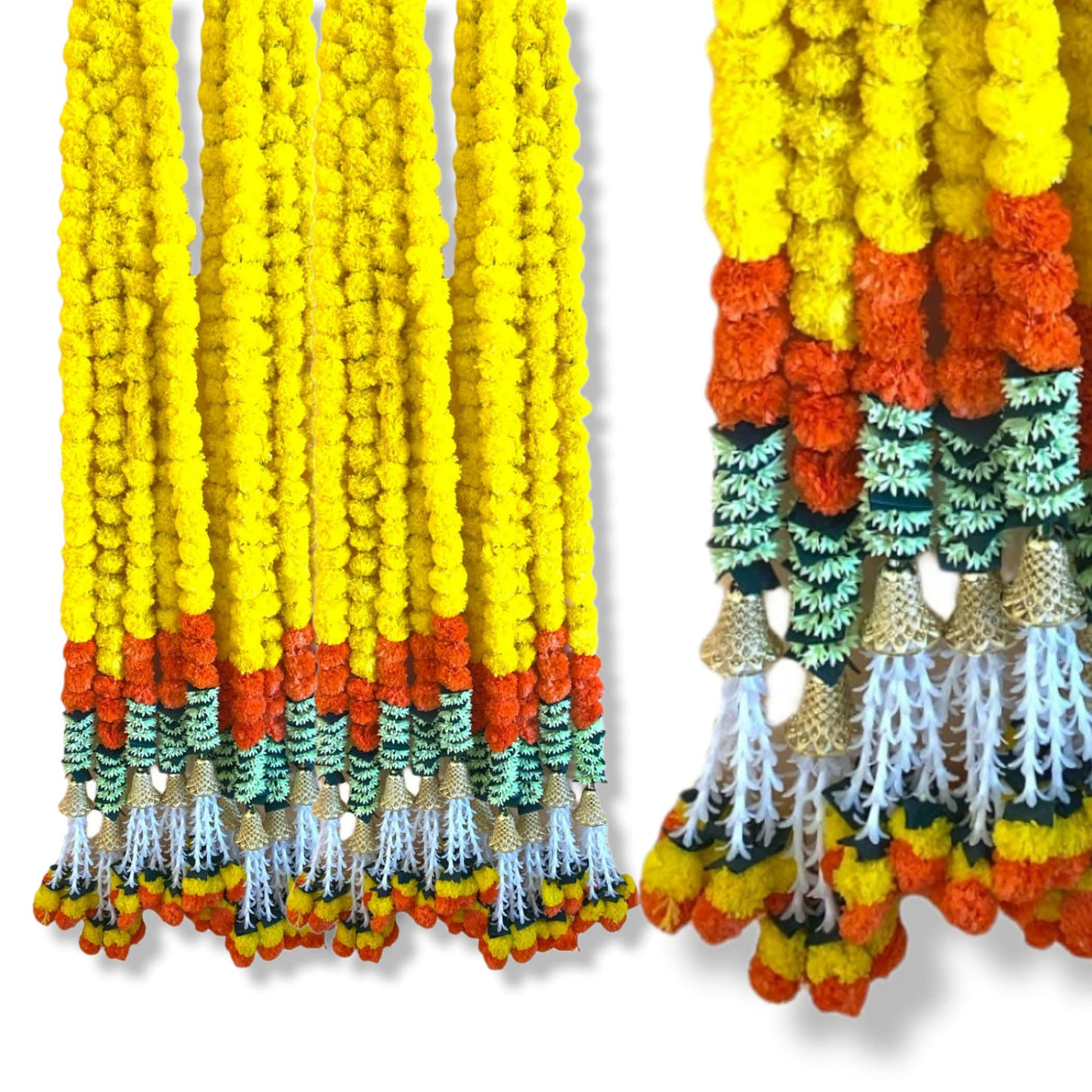 Marigold Strings and Jhoomar Decor with Strings, Mehndi Decoration, Wedding Garland, Flowers Decorations, Diwali Backdrop, Puja Garlands, Chandelier - LoveNspire