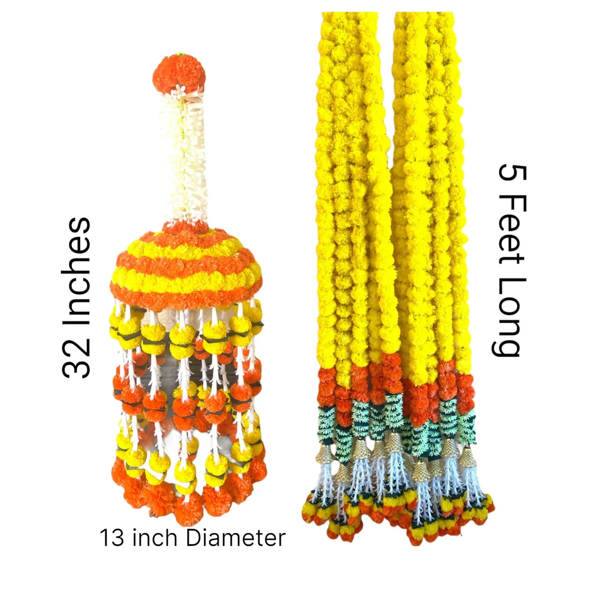 Marigold Strings and Jhoomar Decor with Strings, Mehndi Decoration, Wedding Garland, Flowers Decorations, Diwali Backdrop, Puja Garlands, Chandelier - LoveNspire