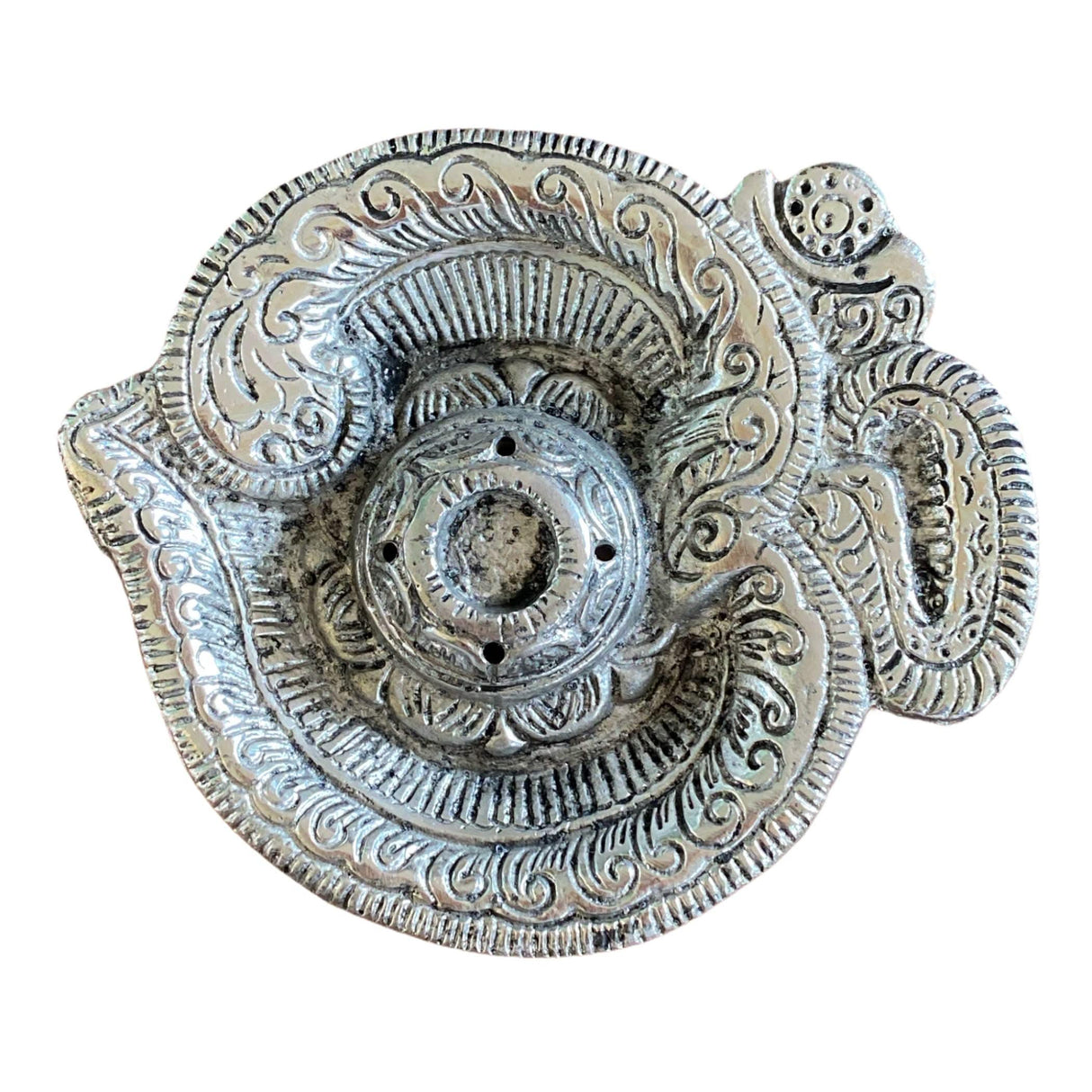 Om Incense Holder Agarbatti Dhoop Holder Aluminum/Silver Ash Catcher Dhoop Dan Mess-free Incense Holder Conical Tray for Temple Living Room Decor Housewarming Gift - LoveNspire