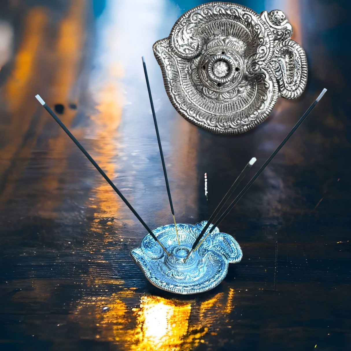 Om Incense Holder Agarbatti Dhoop Holder Aluminum/Silver Ash Catcher Dhoop Dan Mess-free Incense Holder Conical Tray for Temple Living Room Decor Housewarming Gift - LoveNspire