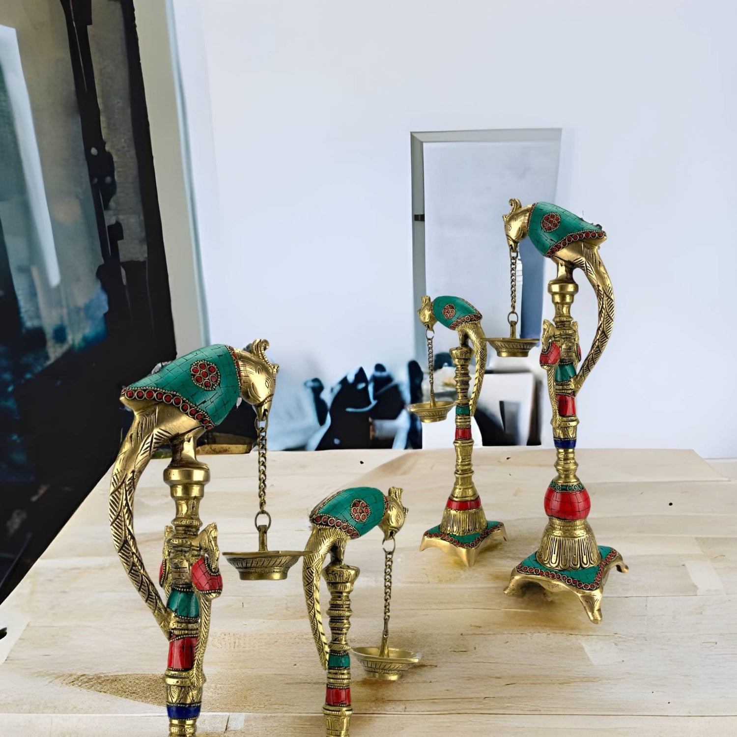 Brass Parrot Wall Hanging Diya with Chain Annam Hanging Idol Oil Lamp Diya for Home Temple Mandir Office Diwali Decor Kathu Vilakku Puja Diya - Deepawali Housewarming Return Gift - LoveNspire