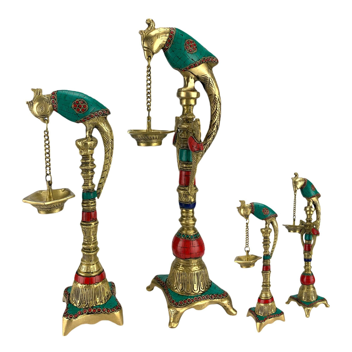 Brass Parrot Wall Hanging Diya with Chain Annam Hanging Idol Oil Lamp Diya for Home Temple Mandir Office Diwali Decor Kathu Vilakku Puja Diya - Deepawali Housewarming Return Gift - LoveNspire