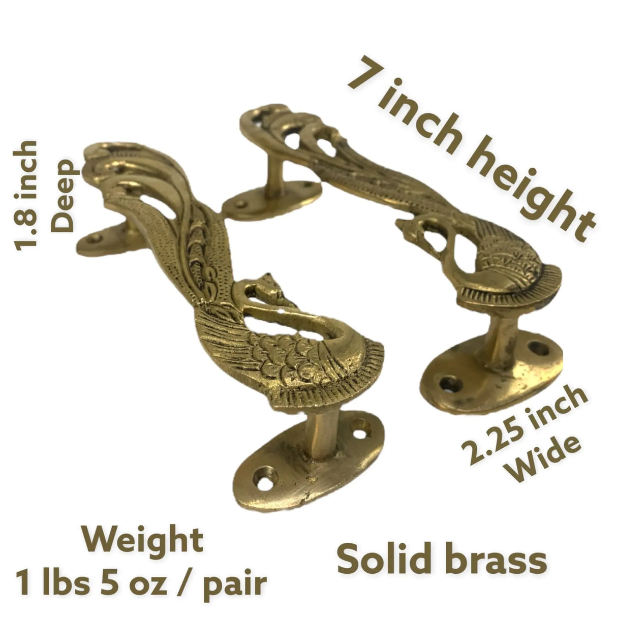 Decorative Antique Peacock Design Door Pull Handles 7 Inch Pair of 2 Brass Cabinet Handle Knobs for Door, Drawer, Shelf, Wardrobe, Almirah Housewarming Gift - LoveNspire