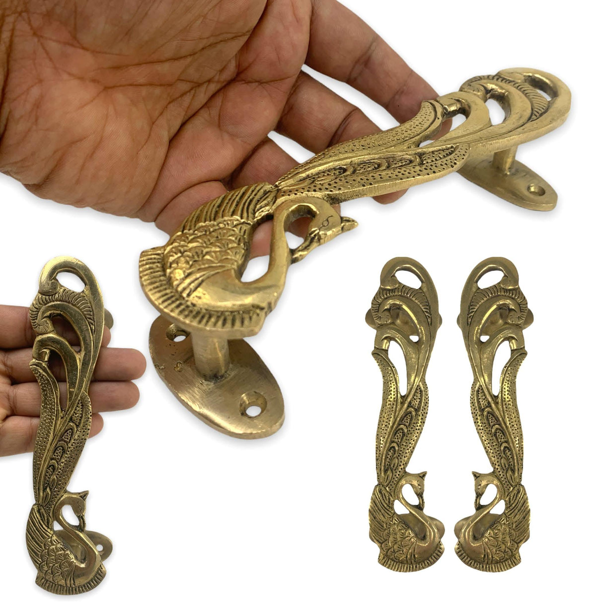 Decorative Antique Peacock Design Door Pull Handles 7 Inch Pair of 2 Brass Cabinet Handle Knobs for Door, Drawer, Shelf, Wardrobe, Almirah Housewarming Gift - LoveNspire
