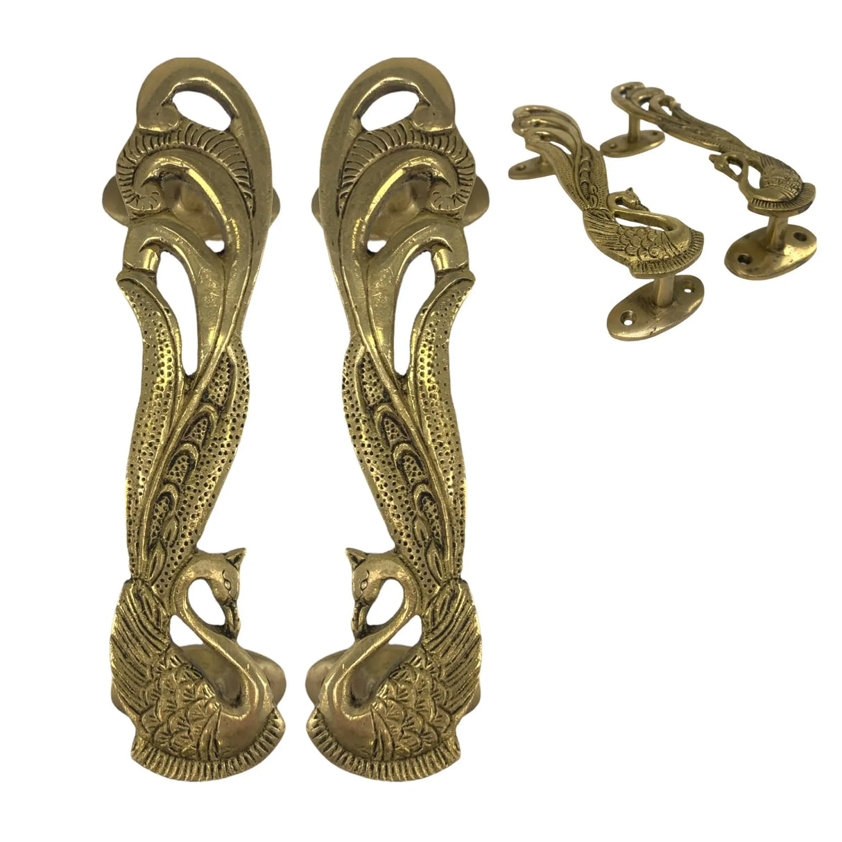 Decorative Antique Peacock Design Door Pull Handles 7 Inch Pair of 2 Brass Cabinet Handle Knobs for Door, Drawer, Shelf, Wardrobe, Almirah Housewarming Gift - LoveNspire