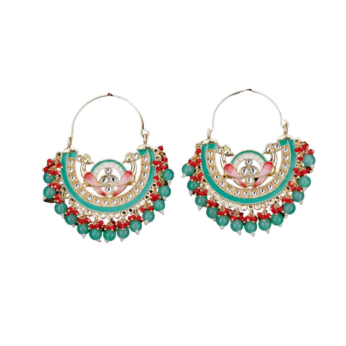 Oversized/ Big Indian Peacock Earrings for Women - Indian Jhumka Earrings for Women Chandbali Earring Kundan Pearl Hoop Earring in Golden Tone Bollywood Style Dangle Earring Jewelry for Bride Gift for Her - LoveNspire