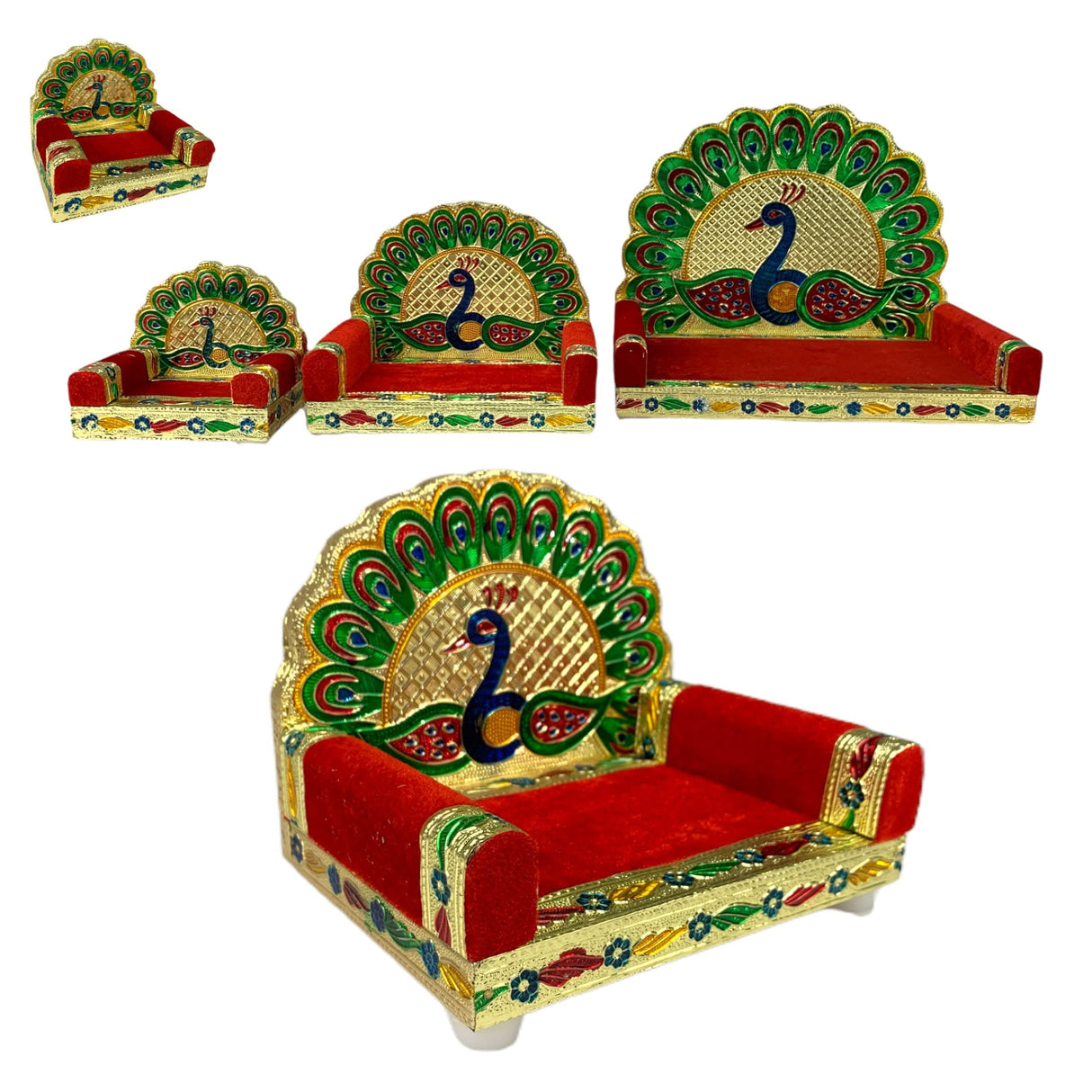 Wooden Laddu Gopal Sinhasan for Pooja Mandir Peacock Design Kanha Ji Singhasan Krishna Singhasan Aasan for All God Janamashtami Favor Meenakari Singhasan Housewarming Gift - LoveNspire