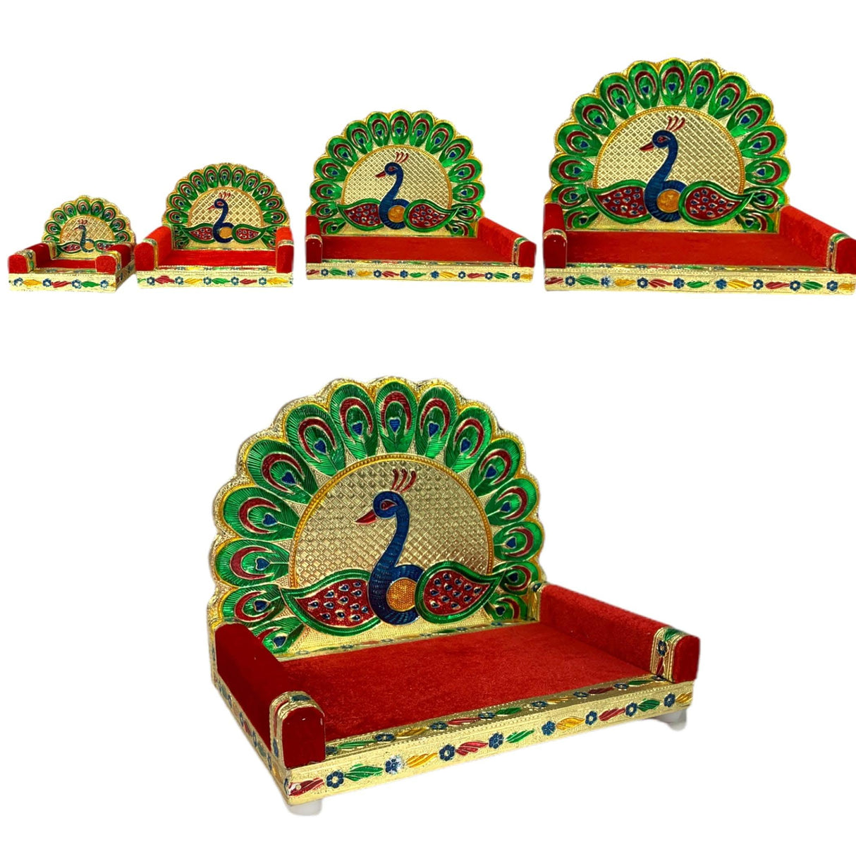 Wooden Laddu Gopal Sinhasan for Pooja Mandir Peacock Design Kanha Ji Singhasan Krishna Singhasan Aasan for All God Janamashtami Favor Meenakari Singhasan Housewarming Gift - LoveNspire