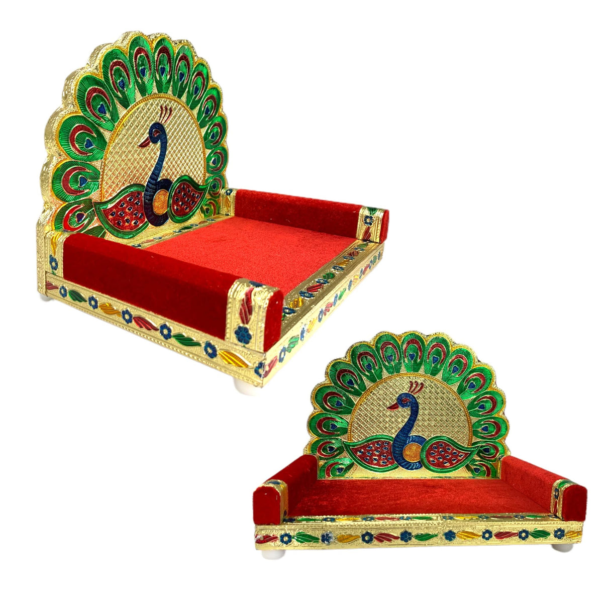 Wooden Laddu Gopal Sinhasan for Pooja Mandir Peacock Design Kanha Ji Singhasan Krishna Singhasan Aasan for All God Janamashtami Favor Meenakari Singhasan Housewarming Gift - LoveNspire