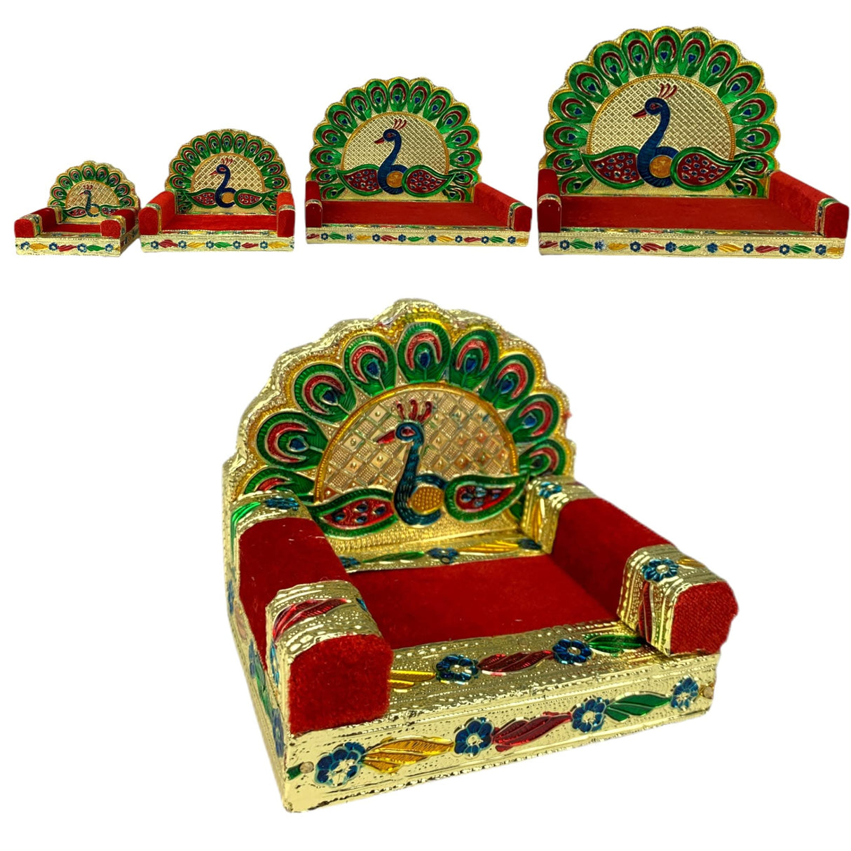 Wooden Laddu Gopal Sinhasan for Pooja Mandir Peacock Design Kanha Ji Singhasan Krishna Singhasan Aasan for All God Janamashtami Favor Meenakari Singhasan Housewarming Gift - LoveNspire
