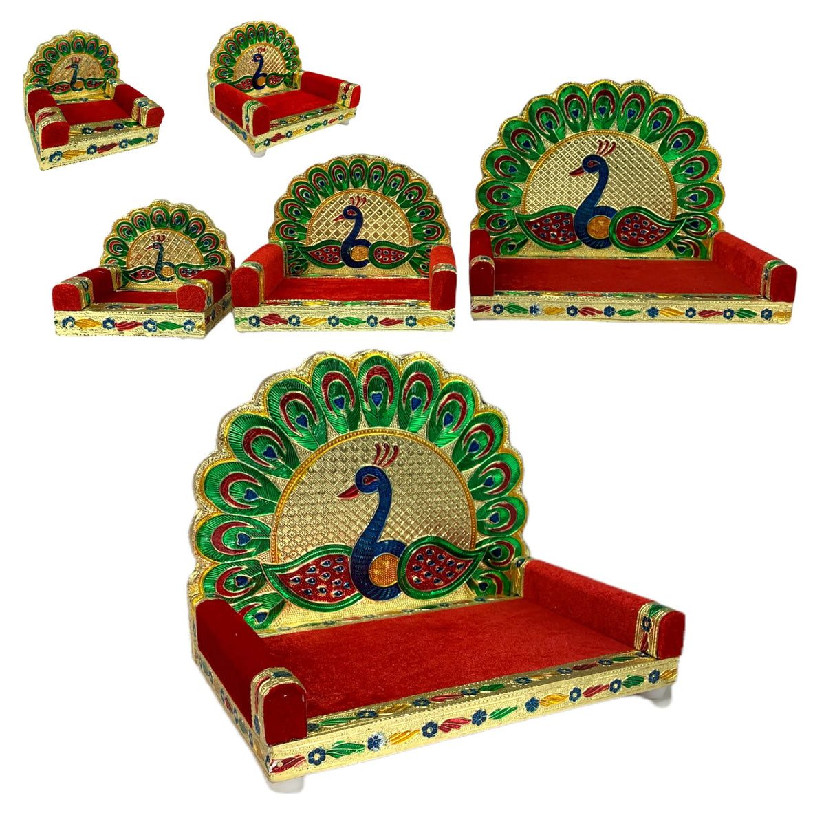 Wooden Laddu Gopal Sinhasan for Pooja Mandir Peacock Design Kanha Ji Singhasan Krishna Singhasan Aasan for All God Janamashtami Favor Meenakari Singhasan Housewarming Gift - LoveNspire