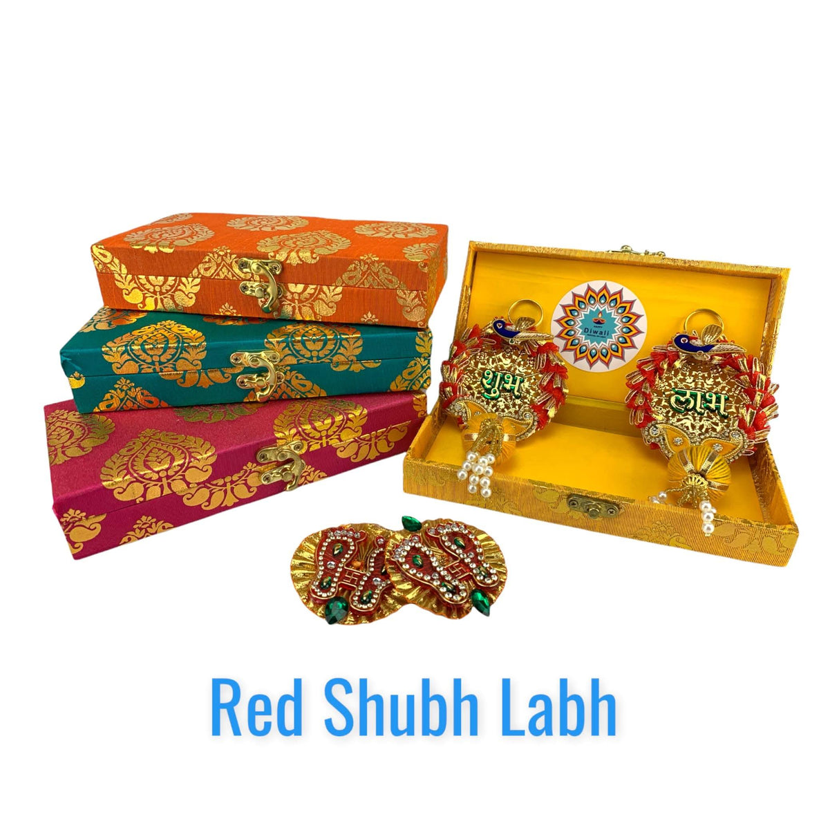 Personalized Diwali Gifts Hamper Shubh Labh Rajasthani Brocade Design Gift Box Indian Festival Diwali Hamper Basket for Employees Home Office Friends Family - Corporate Return Gift Items - LoveNspire