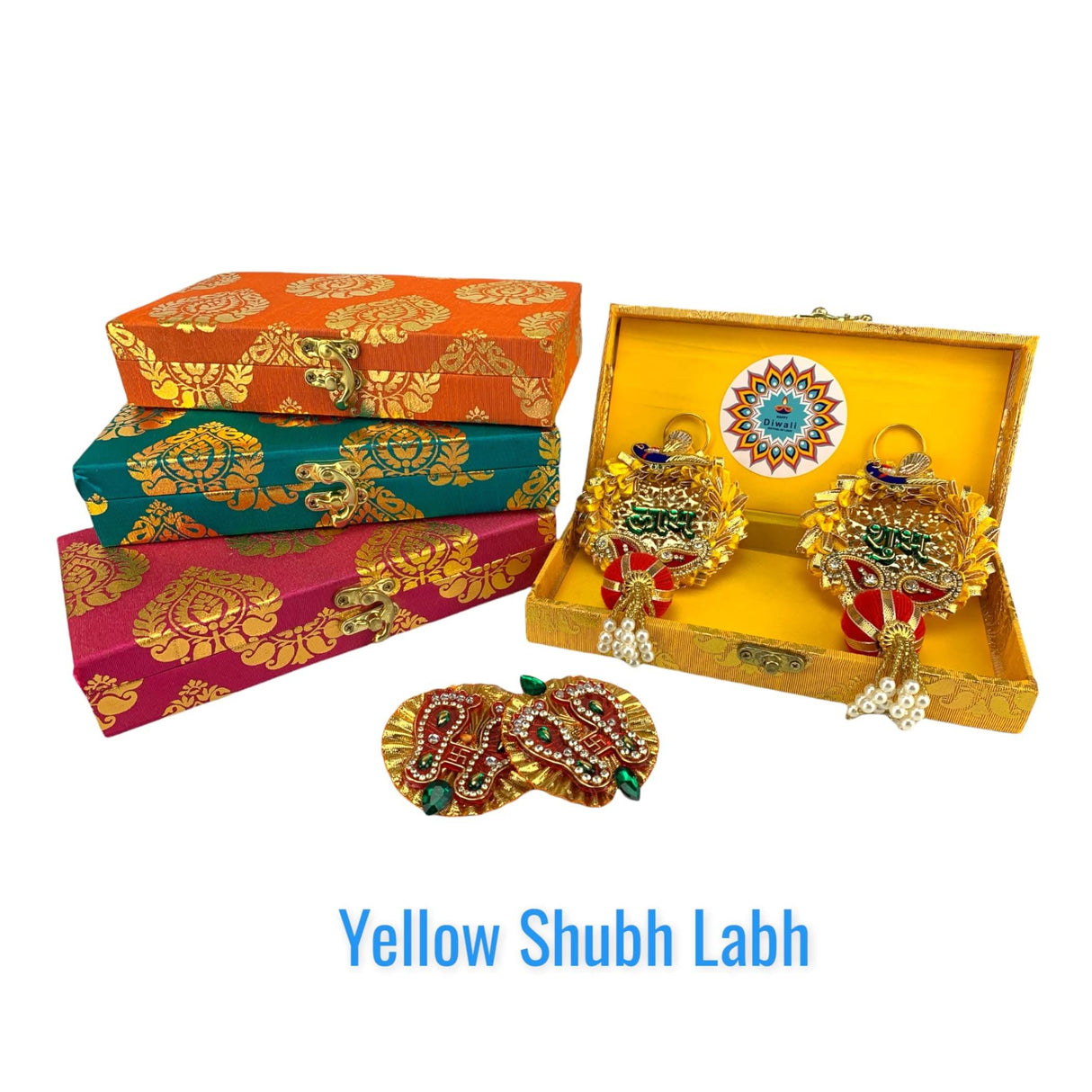 Personalized Diwali Gifts Hamper Shubh Labh Rajasthani Brocade Design Gift Box Indian Festival Diwali Hamper Basket for Employees Home Office Friends Family - Corporate Return Gift Items - LoveNspire