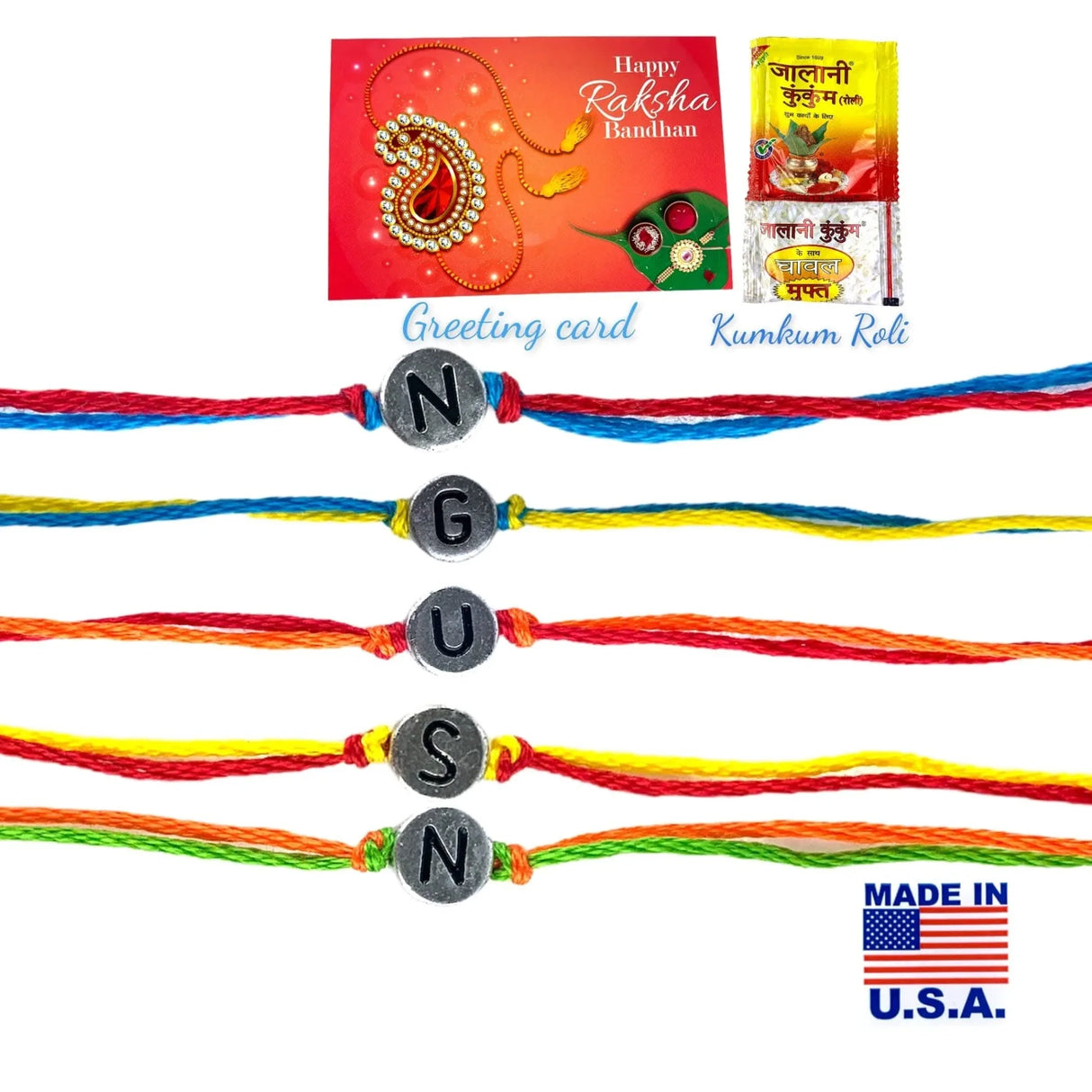 Personalized Rakhi for Brother Custom White Letter Name Designer Handmade Rakhi Thread for Bhaiya Customized Name Rakhi Card Hindu Bracelet Bond of Love - LoveNspire