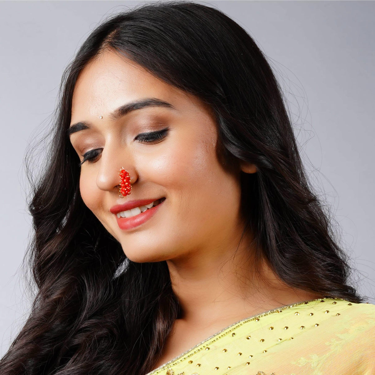 Indian Marathi Pearl Nose Rings for Women - Indian Jewelry Nose Ring Clip-On Marathi Bridal Nathani Faux Pearl Golden Tone Bollywood Style Nath Non-Piercing Jewelry for Women Gift For Her - LoveNspire