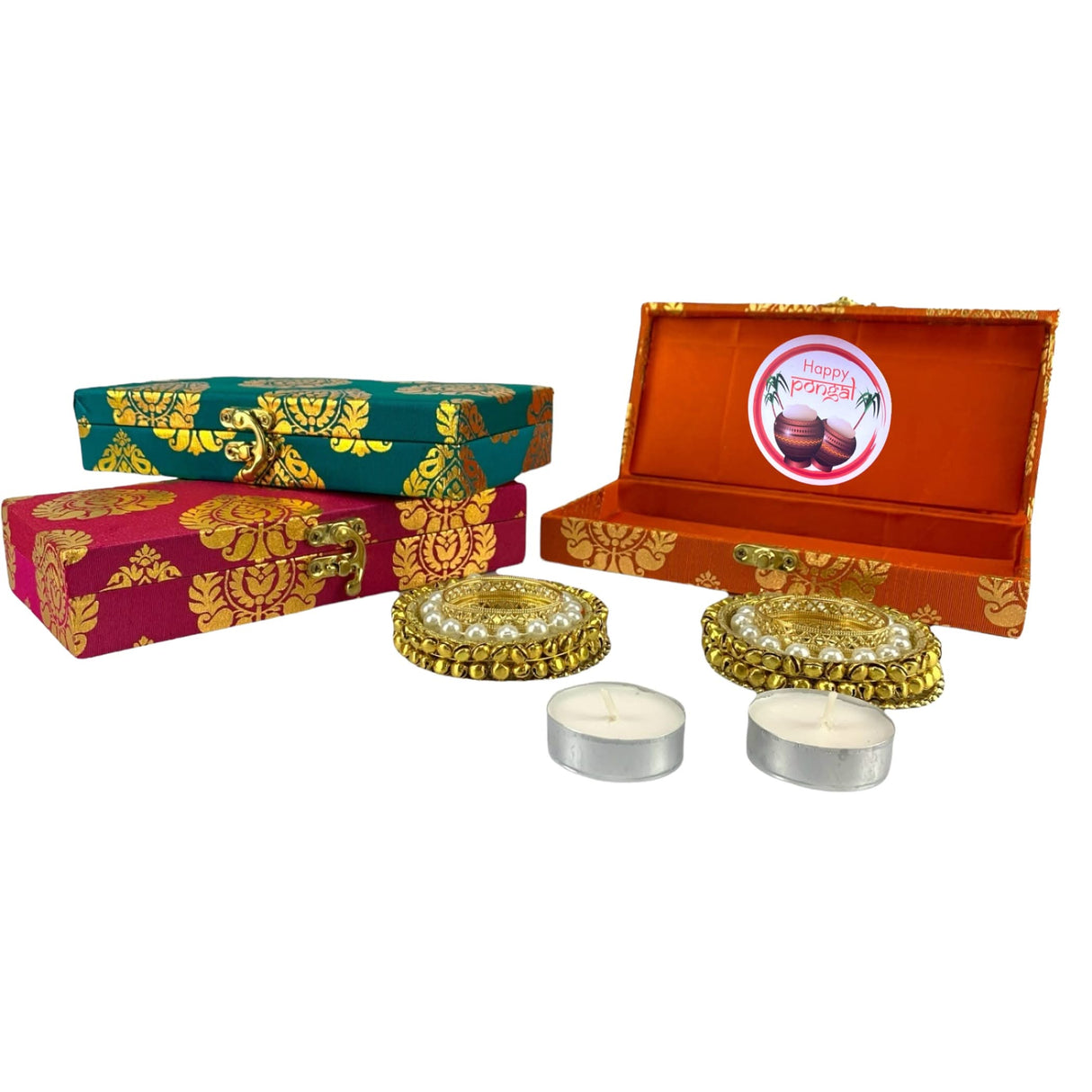 Pongal Gift Boxes, Candle Holder Ugadi Gift Box Hamper Basket, for Employees, Home Office Friends , Family & Relatives - LoveNspire
