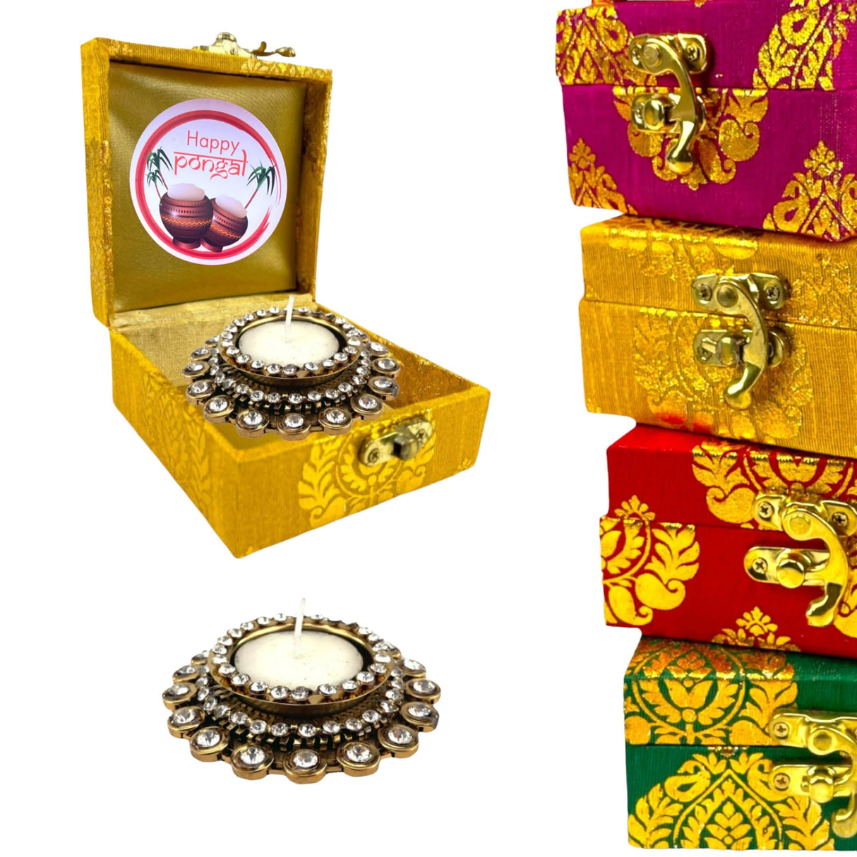 Pongal Gift Boxes, Candle Holder Ugadi Gift Box Hamper Basket, for Employees, Home Office Friends , Family & Relatives - LoveNspire