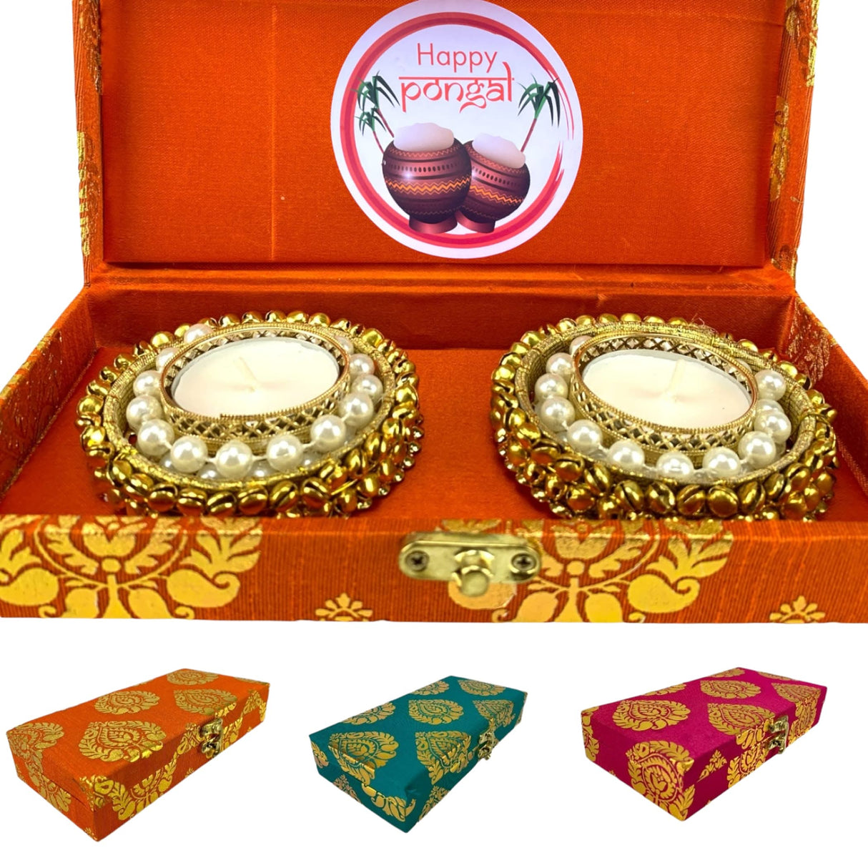 Pongal Gift Boxes, Candle Holder Ugadi Gift Box Hamper Basket, for Employees, Home Office Friends , Family & Relatives - LoveNspire