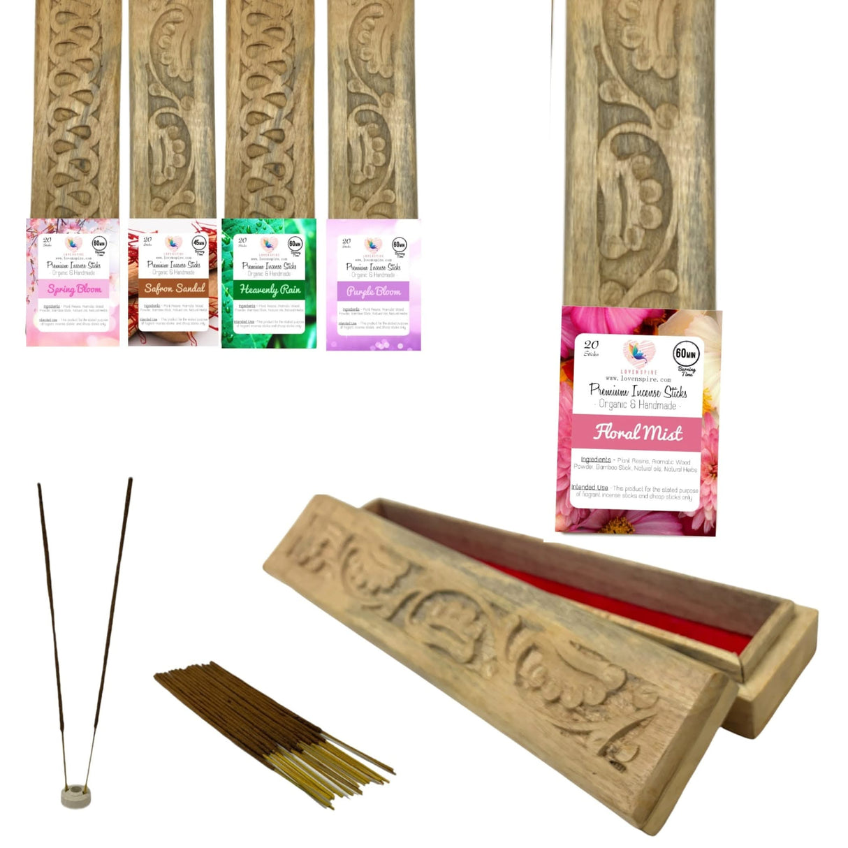 Premium Scented Incense Stick Plain Incense Kit with Wooden Box Agarbatti Dhoop Stick Low Smoke Incense with Spiritual Fragrance Pooja Essential Indian Temple Item - LoveNspire