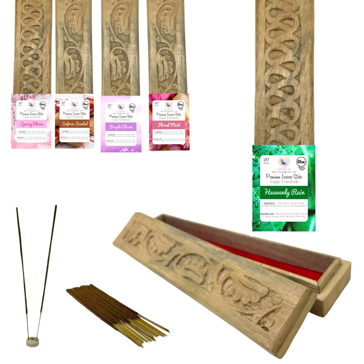 Premium Scented Incense Stick Plain Incense Kit with Wooden Box Agarbatti Dhoop Stick Low Smoke Incense with Spiritual Fragrance Pooja Essential Indian Temple Item - LoveNspire