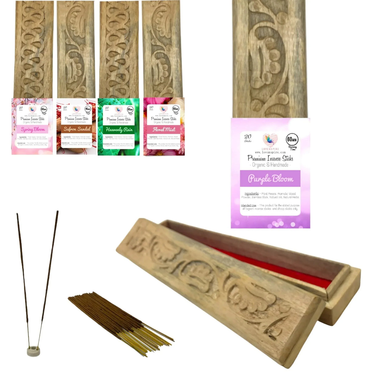 Premium Scented Incense Stick Plain Incense Kit with Wooden Box Agarbatti Dhoop Stick Low Smoke Incense with Spiritual Fragrance Pooja Essential Indian Temple Item - LoveNspire