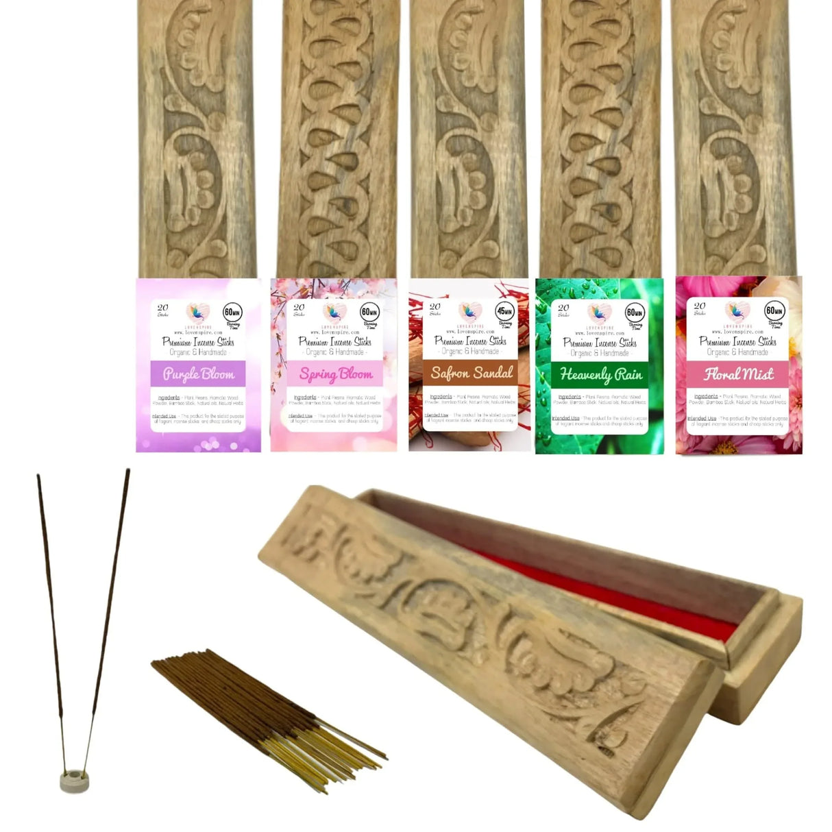 Premium Scented Incense Stick Plain Incense Kit with Wooden Box Agarbatti Dhoop Stick Low Smoke Incense with Spiritual Fragrance Pooja Essential Indian Temple Item - LoveNspire