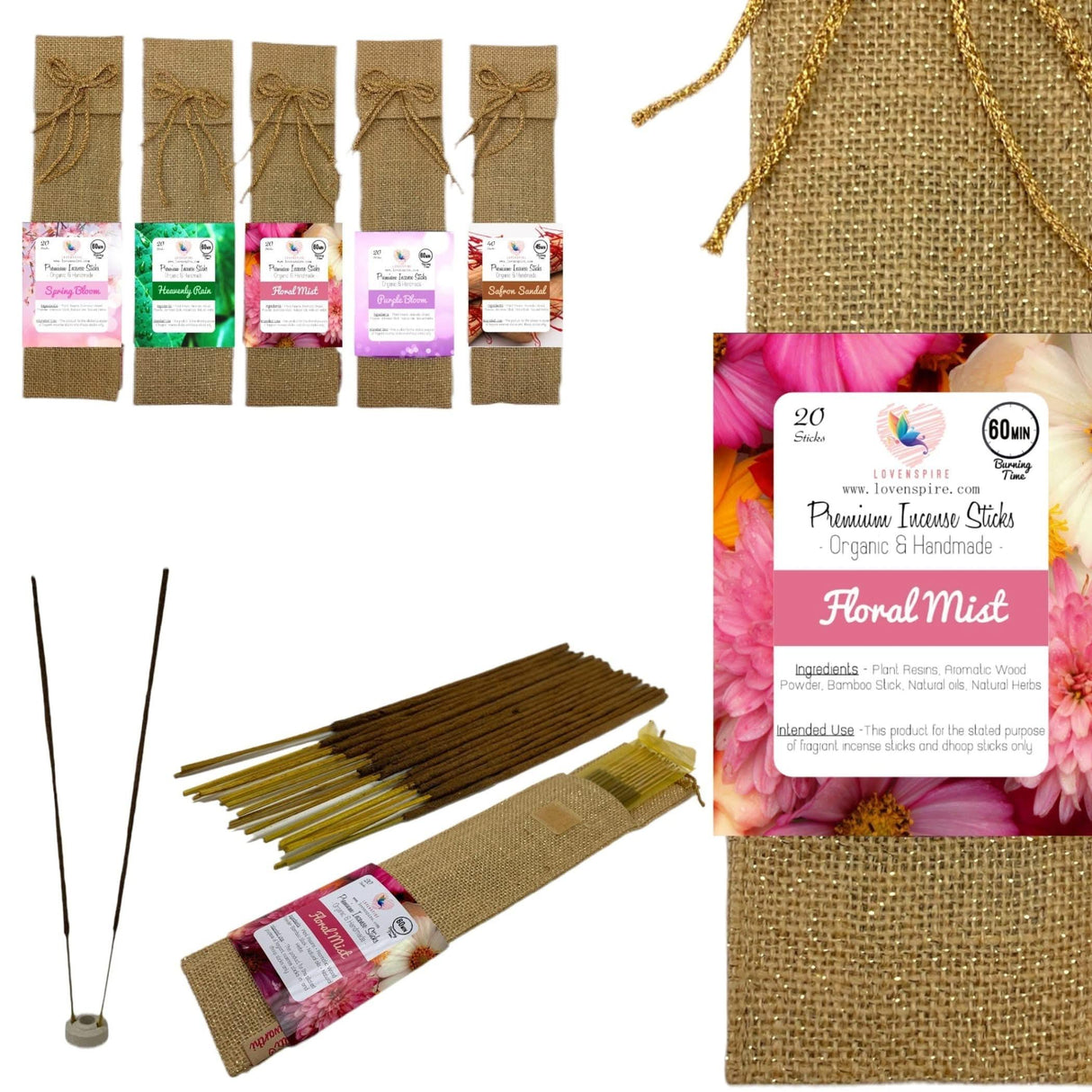 20 Ct. Premium Scented Incense Stick Plain Incense Kit with Wooden Box Agarbatti Dhoop Stick Low Smoke Incense with Spiritual Fragrance Pooja Essential Indian Temple Item - LoveNspire