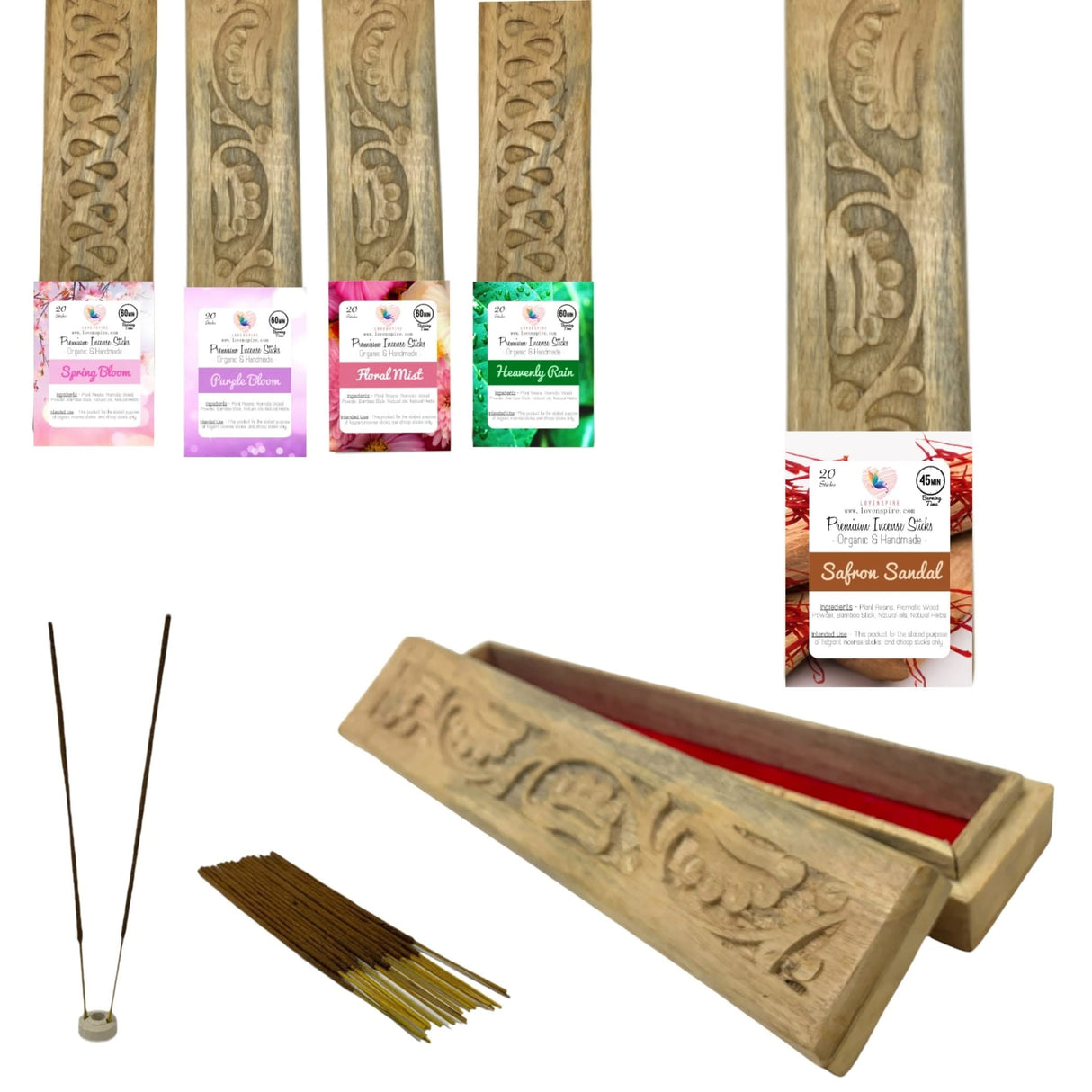 Premium Scented Incense Stick Plain Incense Kit with Wooden Box Agarbatti Dhoop Stick Low Smoke Incense with Spiritual Fragrance Pooja Essential Indian Temple Item - LoveNspire