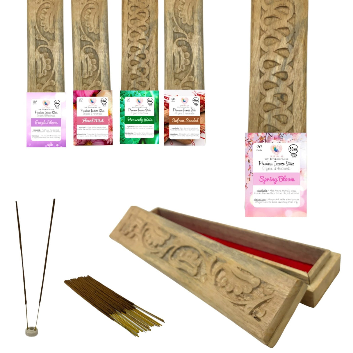 Premium Scented Incense Stick Plain Incense Kit with Wooden Box Agarbatti Dhoop Stick Low Smoke Incense with Spiritual Fragrance Pooja Essential Indian Temple Item - LoveNspire