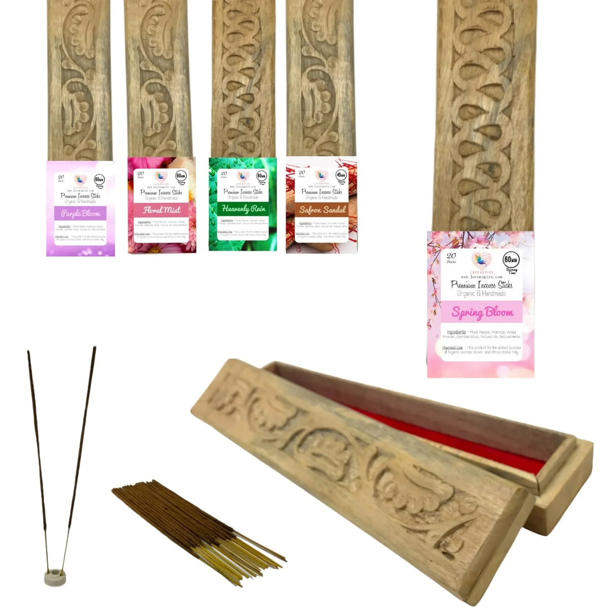 Premium Scented Incense Stick Plain Incense Kit with Wooden Box Agarbatti Dhoop Stick Low Smoke Incense with Spiritual Fragrance Pooja Essential Indian Temple Item - LoveNspire