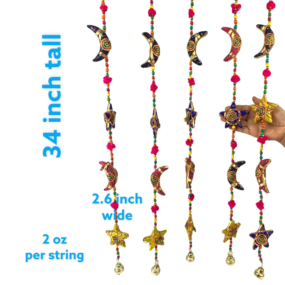 Rajasthani Door Hanging Moon Star Door Hanging Wind Chime Traditional Ethnic Wall Hanging Indian Wall Art Showpiece Home Decor Garden Patio Decor Christmas Housewarming Gifts - LoveNspire