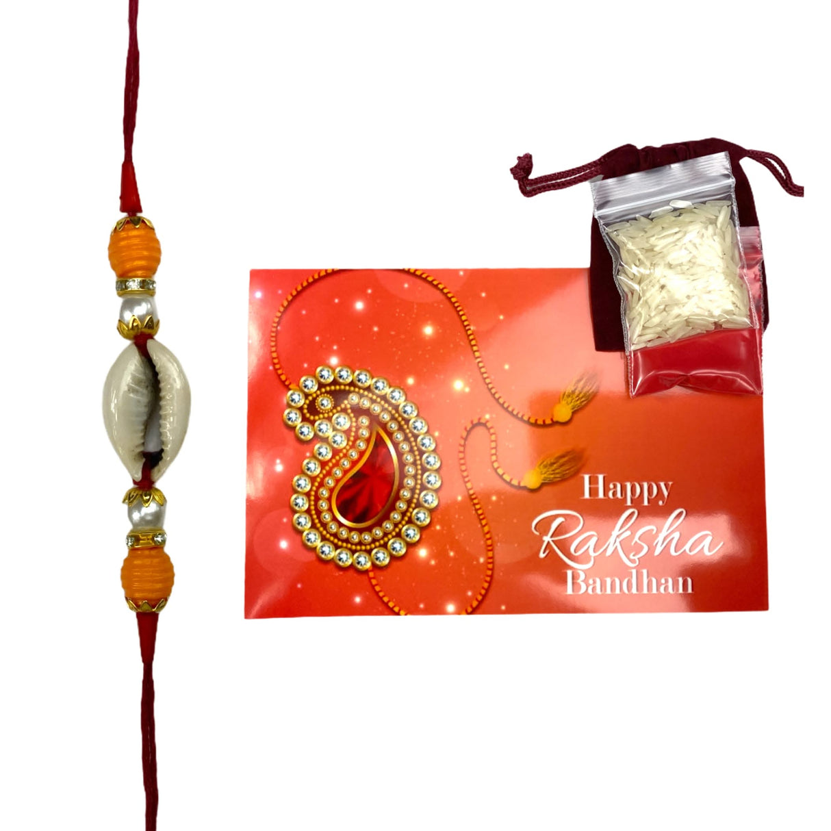 Rakhi For Brother Set Of 2 Shell Rakhi Bhaiya Bhabhi Bracelet on Festival of Raksha Bandhan - Roli Chawal Greeting Card Rakhshabandhan Gifts - LoveNspire