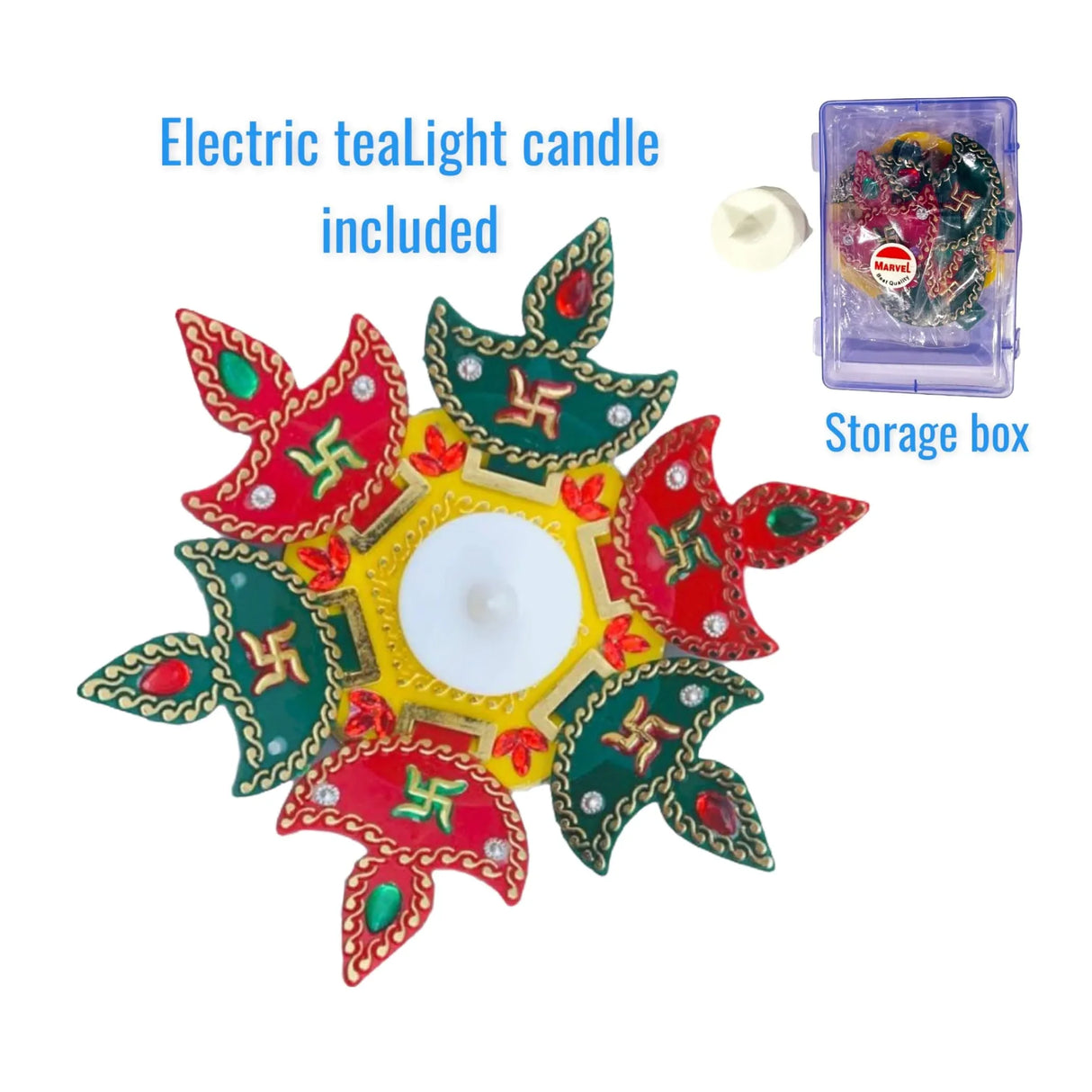 Rangoli Diya Set Decorative Diwali Diya with Tea Light Candle Rangoli Decor Indian Indoor Home Mandir Office Temple Deepawali Decor Dia Housewarming Return Gift - LoveNspire