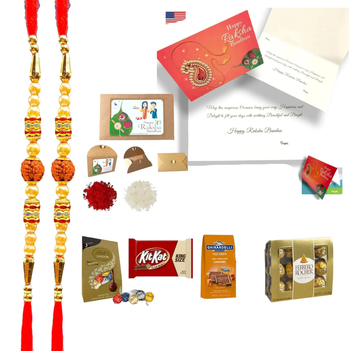 Rakhi for Brother Rudraksh Rakhi Raksha Bandhan Gifts Traditional Ferro-Roher/Ghirdalli/Kitket Rakhi Gift Hamper Bracelet for Brother Sister Bhabhi - Perfect for Celebration - LoveNspire