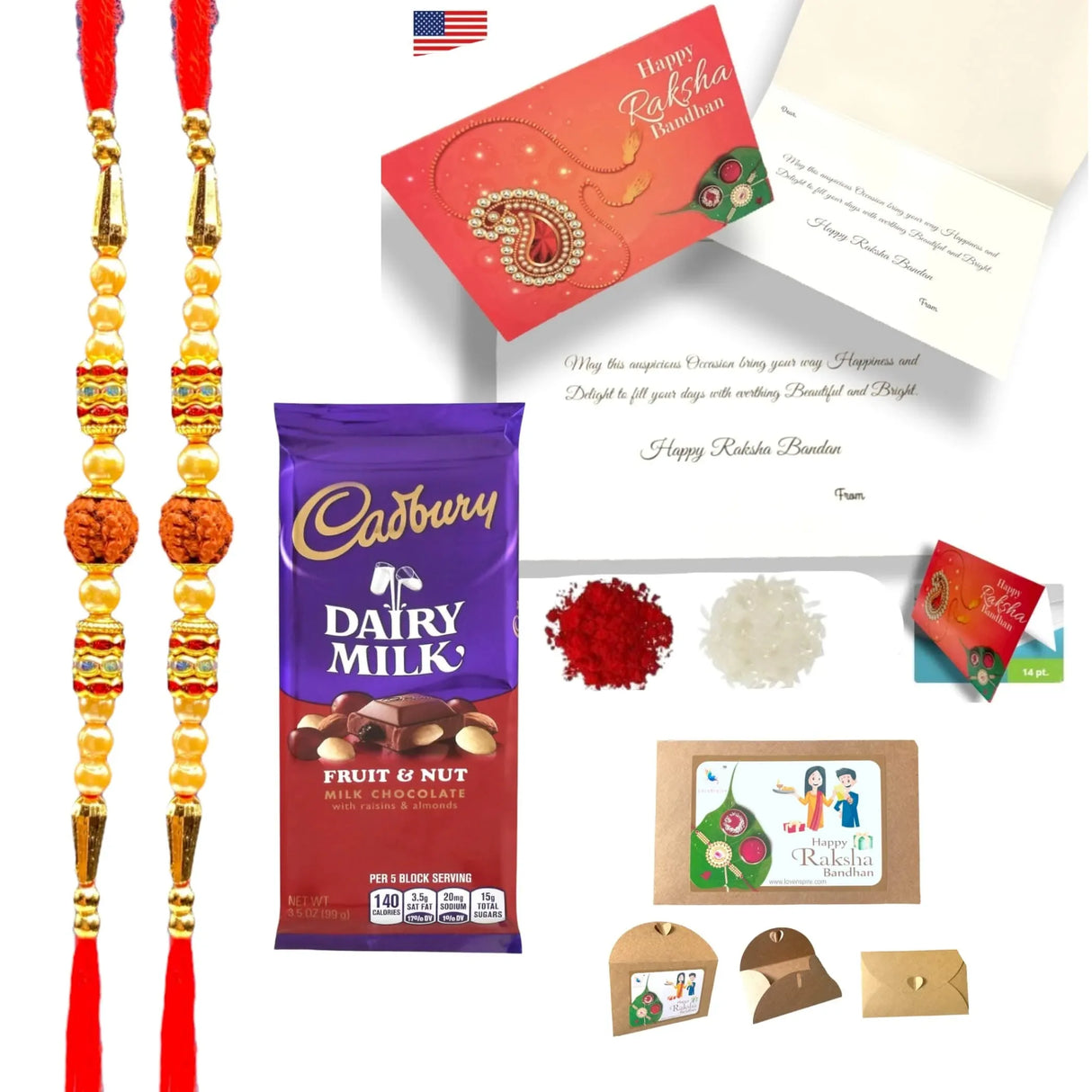 Rakhi for Brother Rudraksh Rakhi Raksha Bandhan Gifts Traditional Ferro-Roher/Ghirdalli/Kitket Rakhi Gift Hamper Bracelet for Brother Sister Bhabhi - Perfect for Celebration - LoveNspire